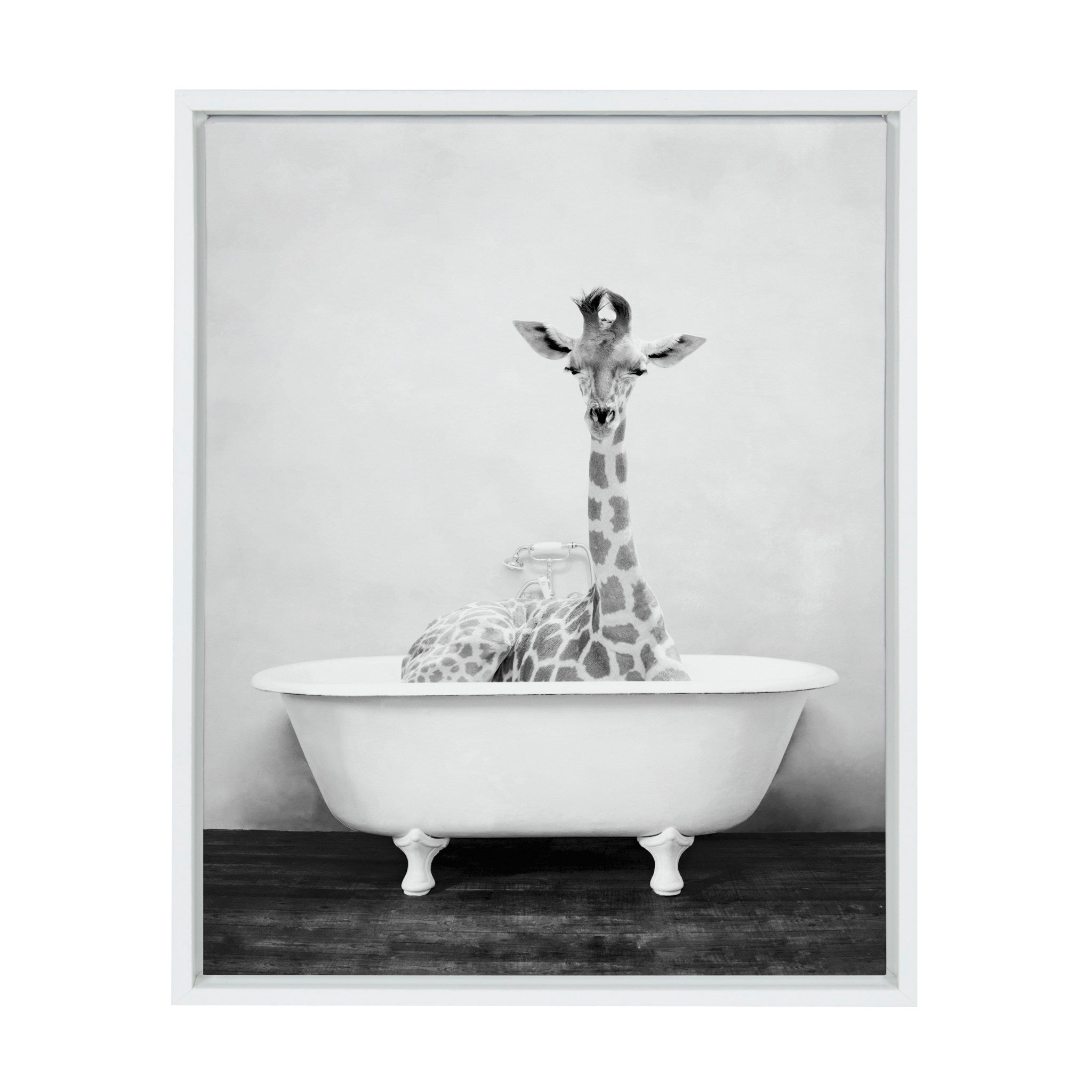 Sylvie Giraffe 2 in the Tub Framed Canvas by kateandlaurel - main product image for Resin Society