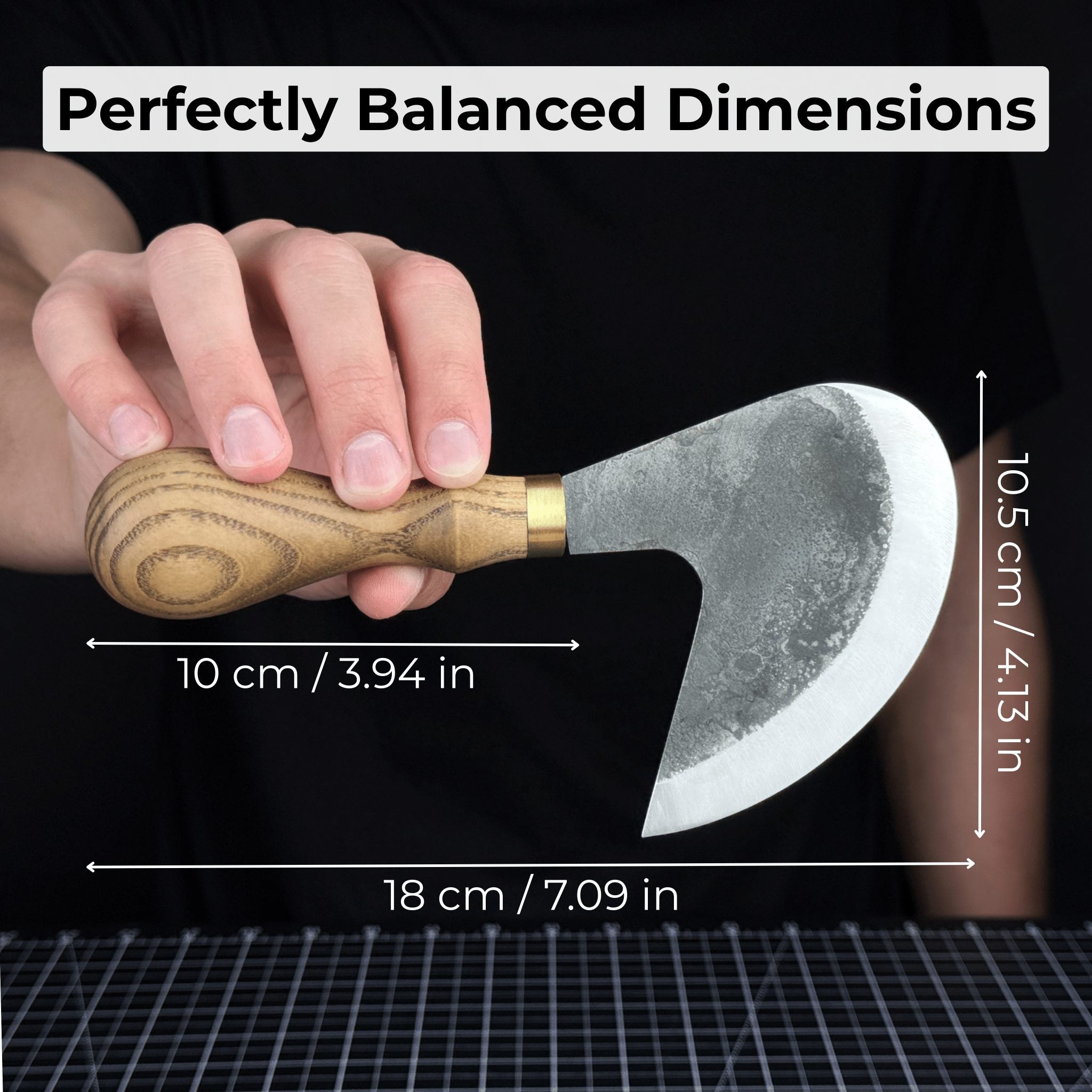 Professional leather crafting half round knife with ash wood handle and carbon steel blade