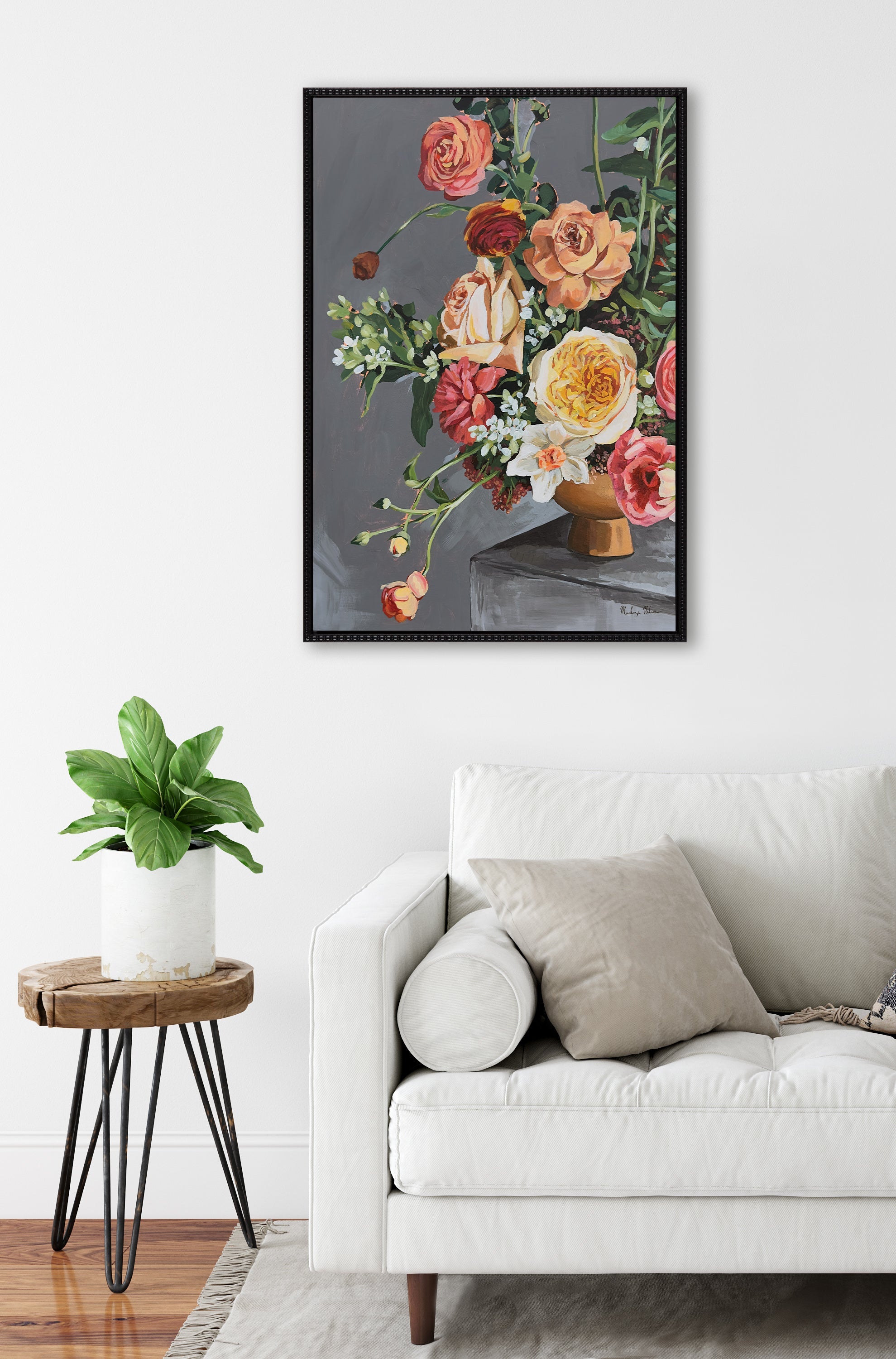 Sylvie Beaded Floral Emergence Framed Canvas by Mackenzie Nelson