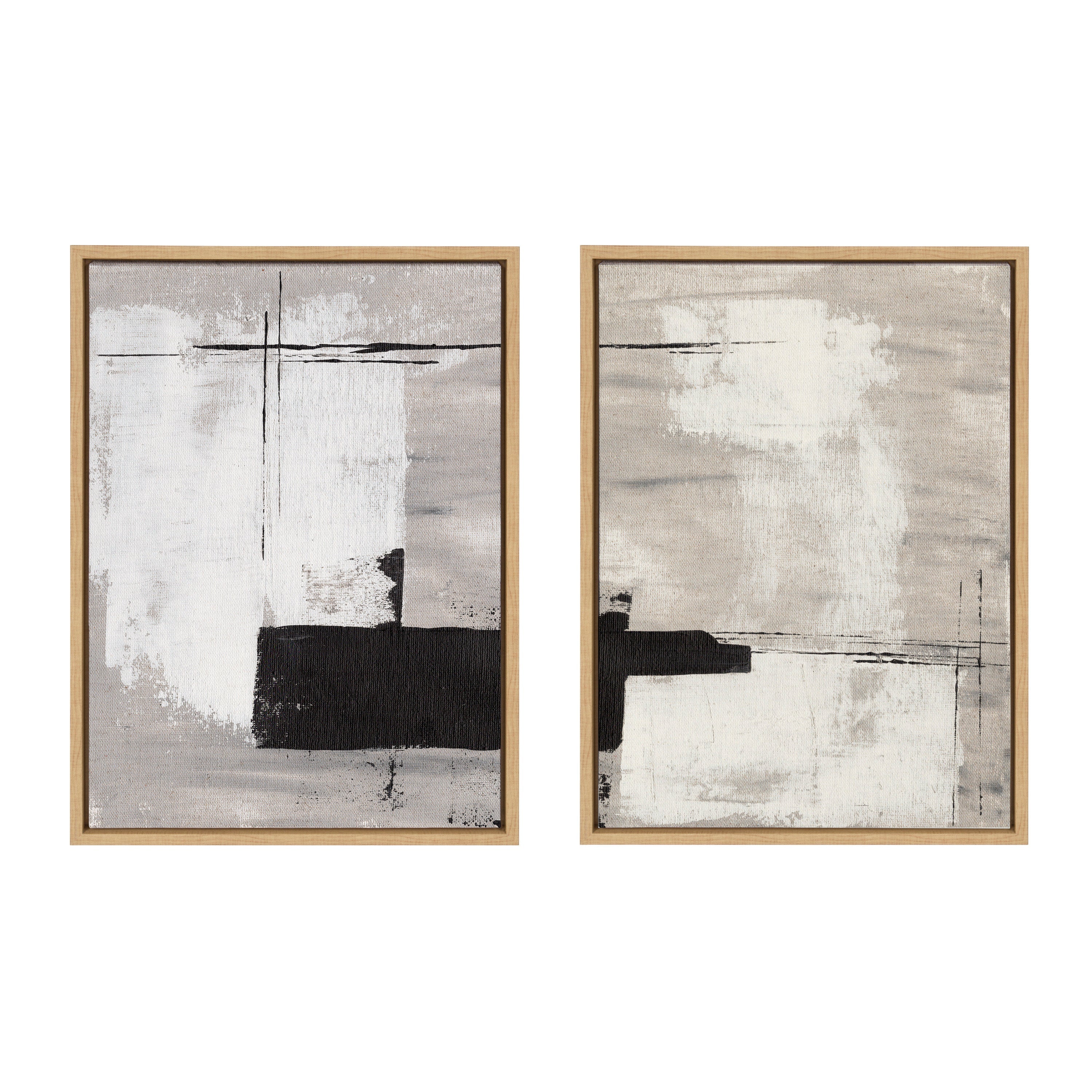 Sylvie Line 1 Left and Right Neutral Linen Framed Canvas Art Set by Nikita Jariwala