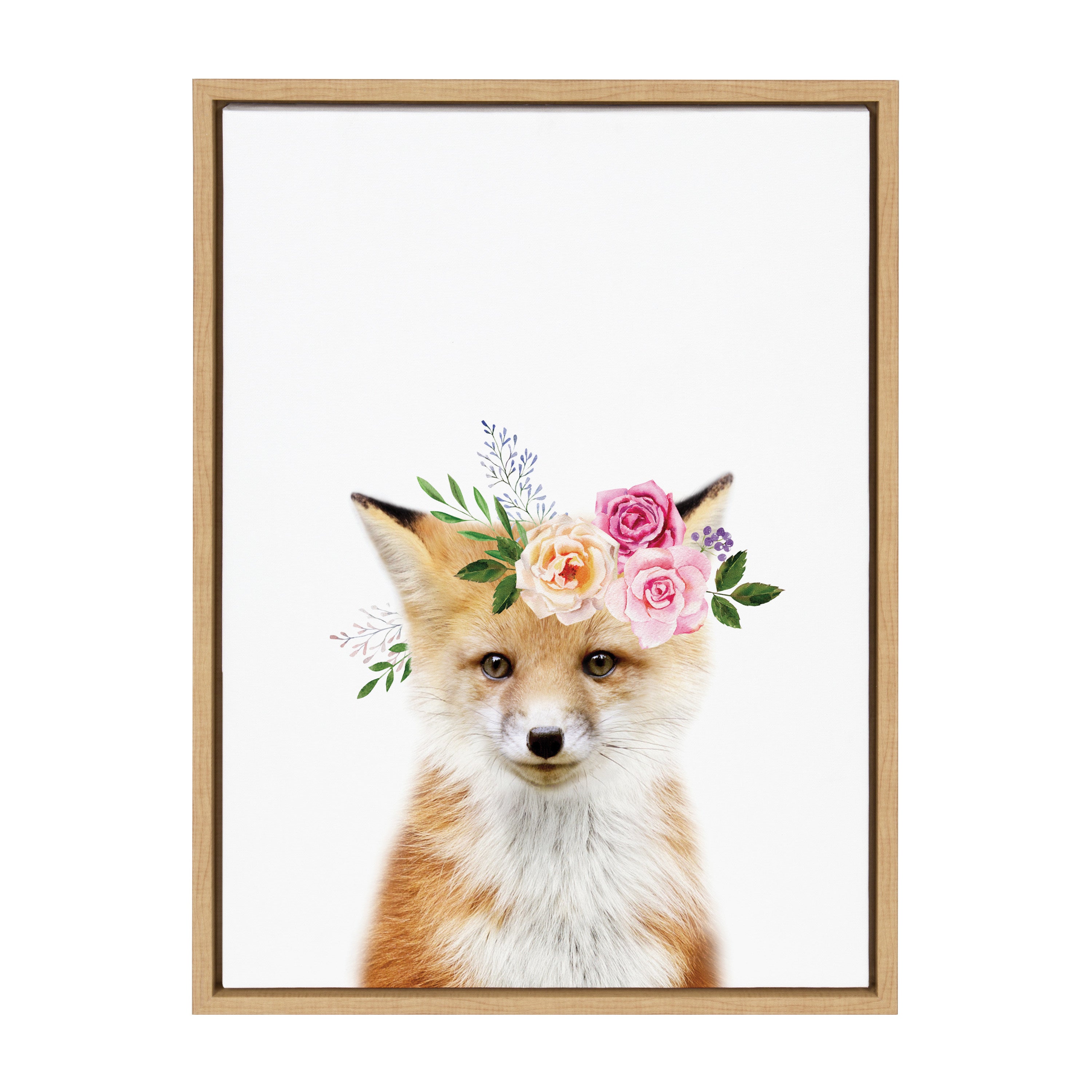 Sylvie Flower Crown Fox Framed Canvas by Amy Peterson Art Studio