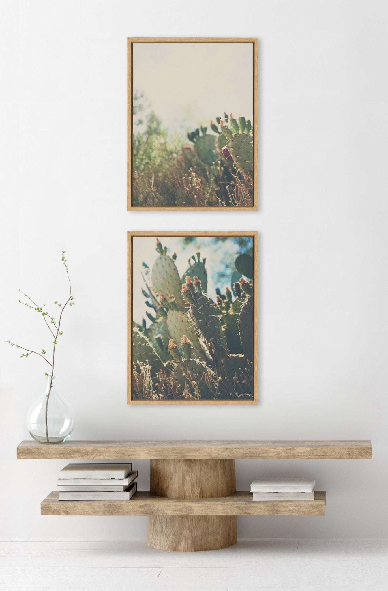 Sylvie A Desert Prickly Pear Cactus 1 and 2 Framed Canvas Art Set by Laura Evans