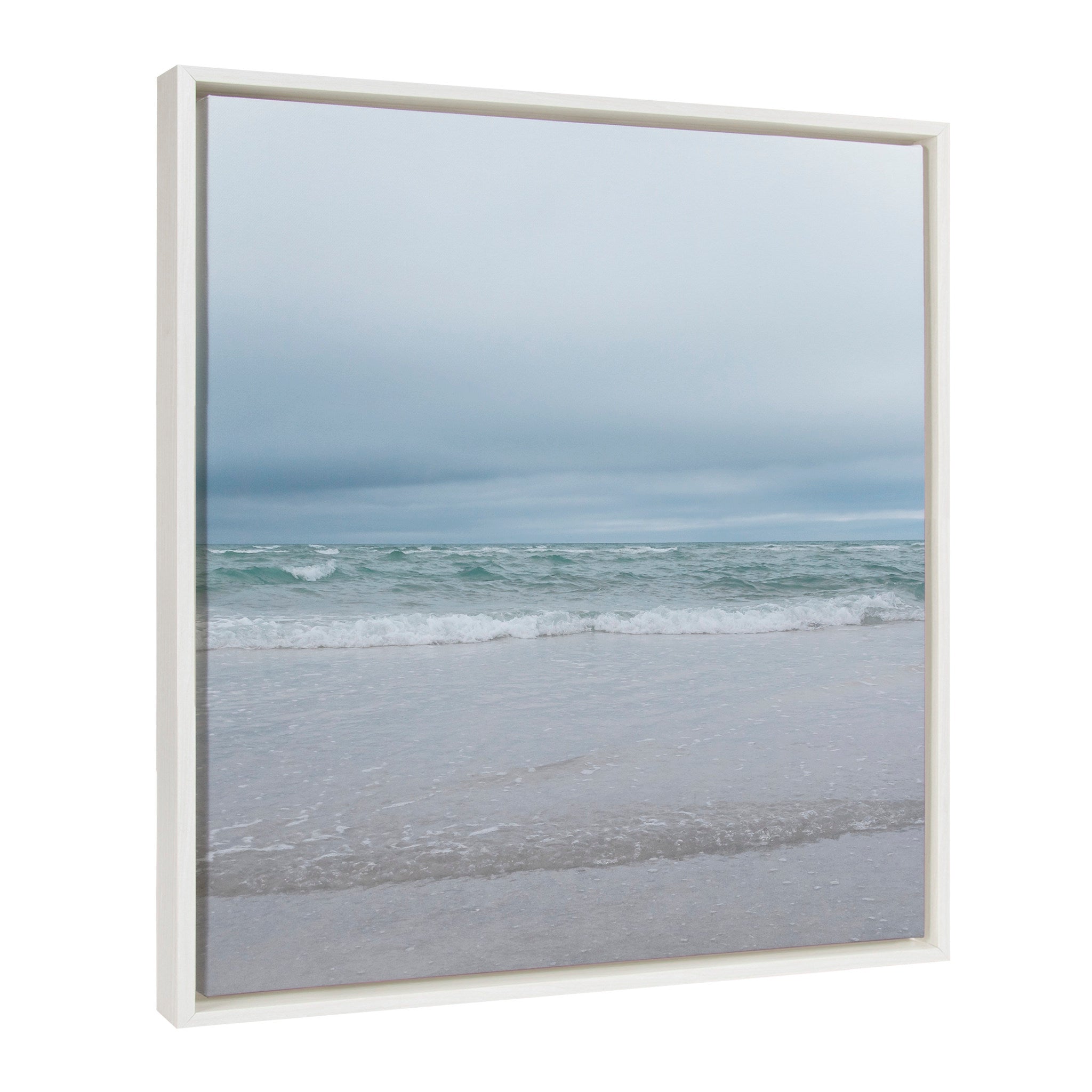 Sylvie Lifes a Beach framed canvas art showing beach scene with text, in white lightweight frame