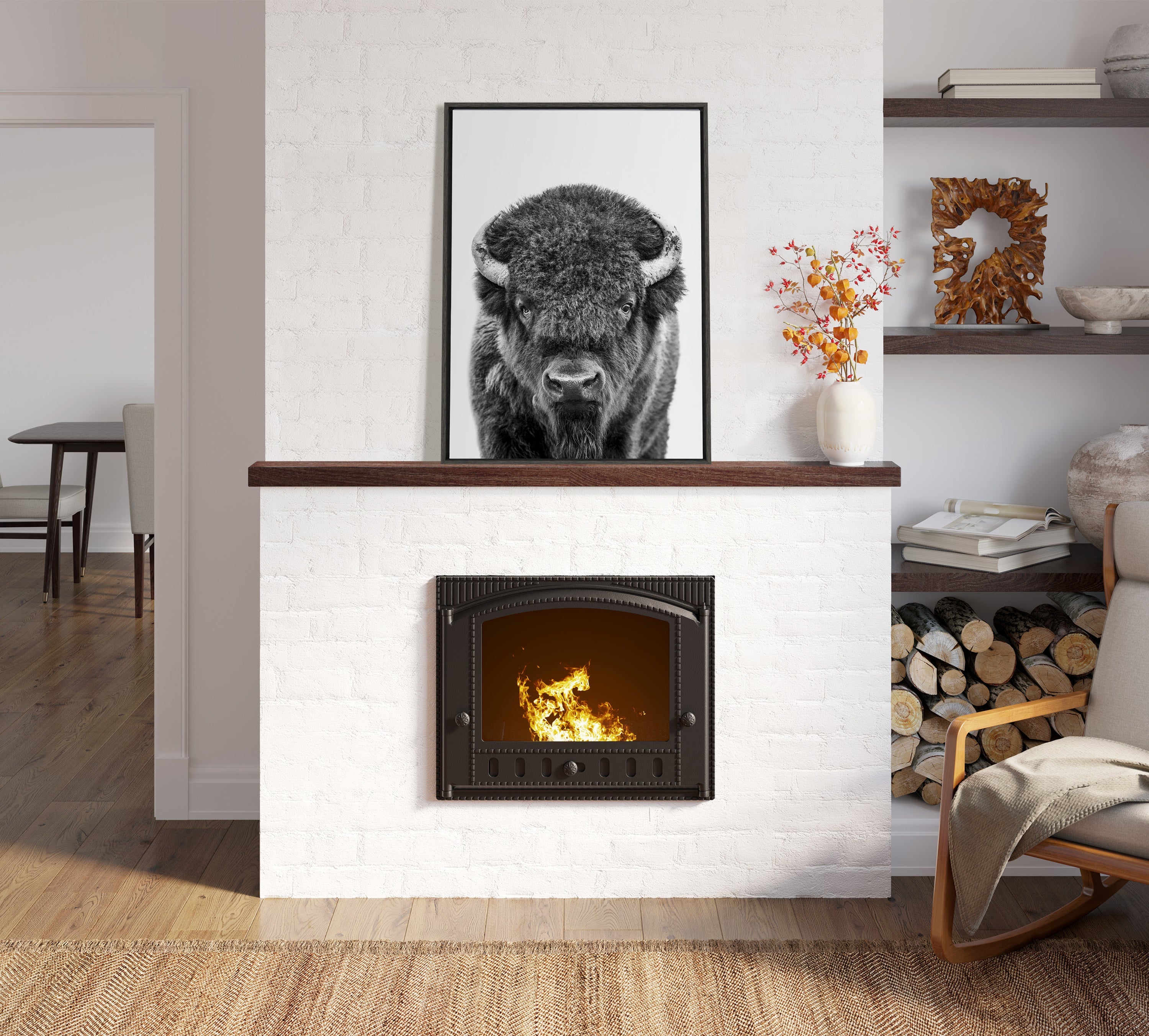 Sylvie Bison Portrait Black and White Framed Canvas by Amy Peterson Art Studio