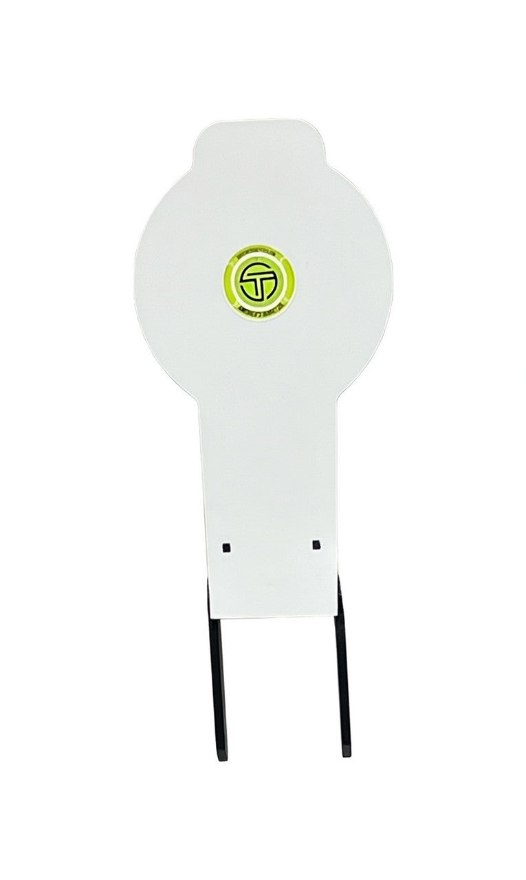 Elite Series Popper shooting target with a round steel plate mounted on a spring stand