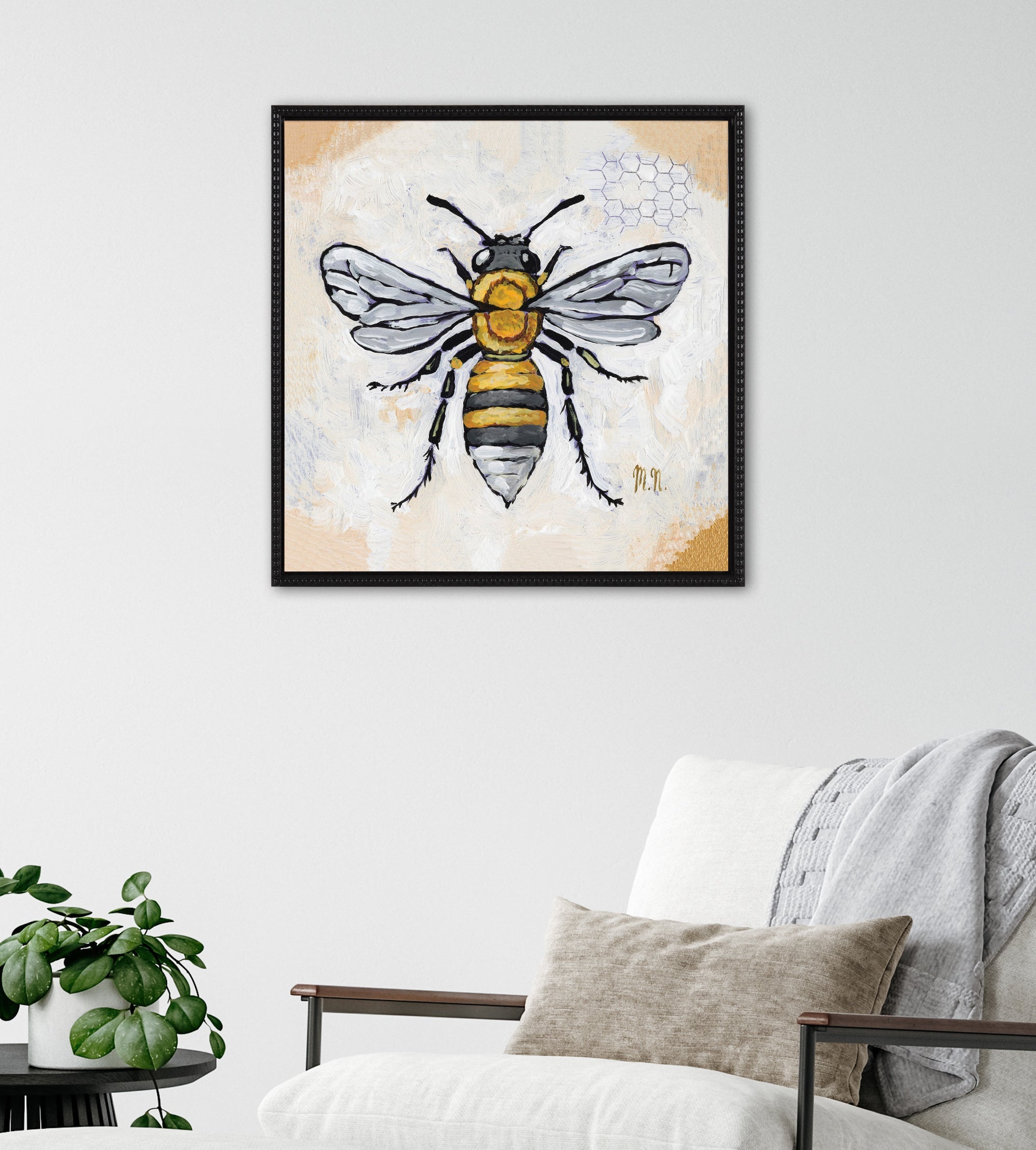 Sylvie Beaded Honeycomb Framed Canvas by Mackenzie Nelson