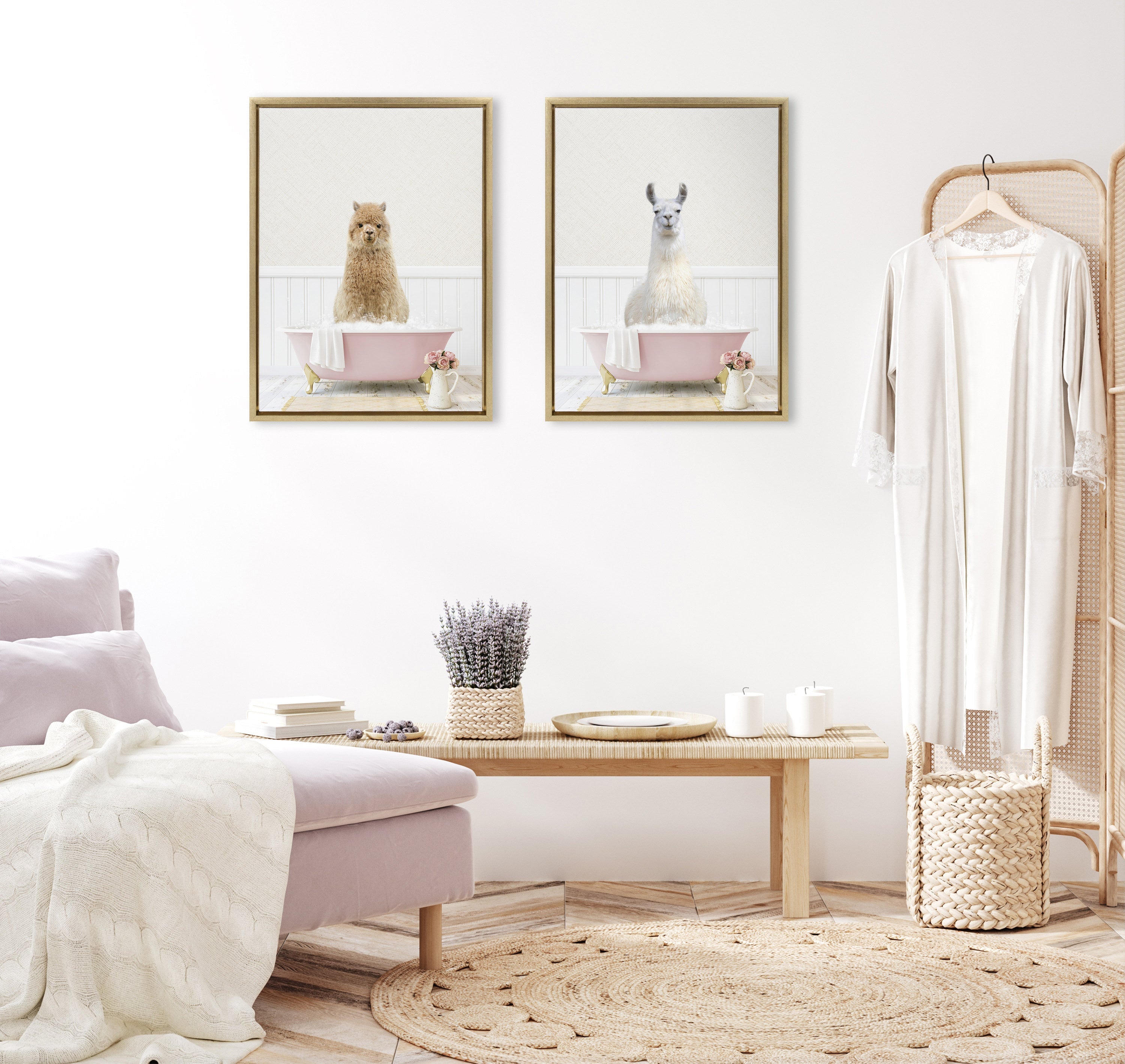 Sylvie Alpaca in Cottage Rose Bath Framed Canvas by kateandlaurel - product image 5 for Resin Society