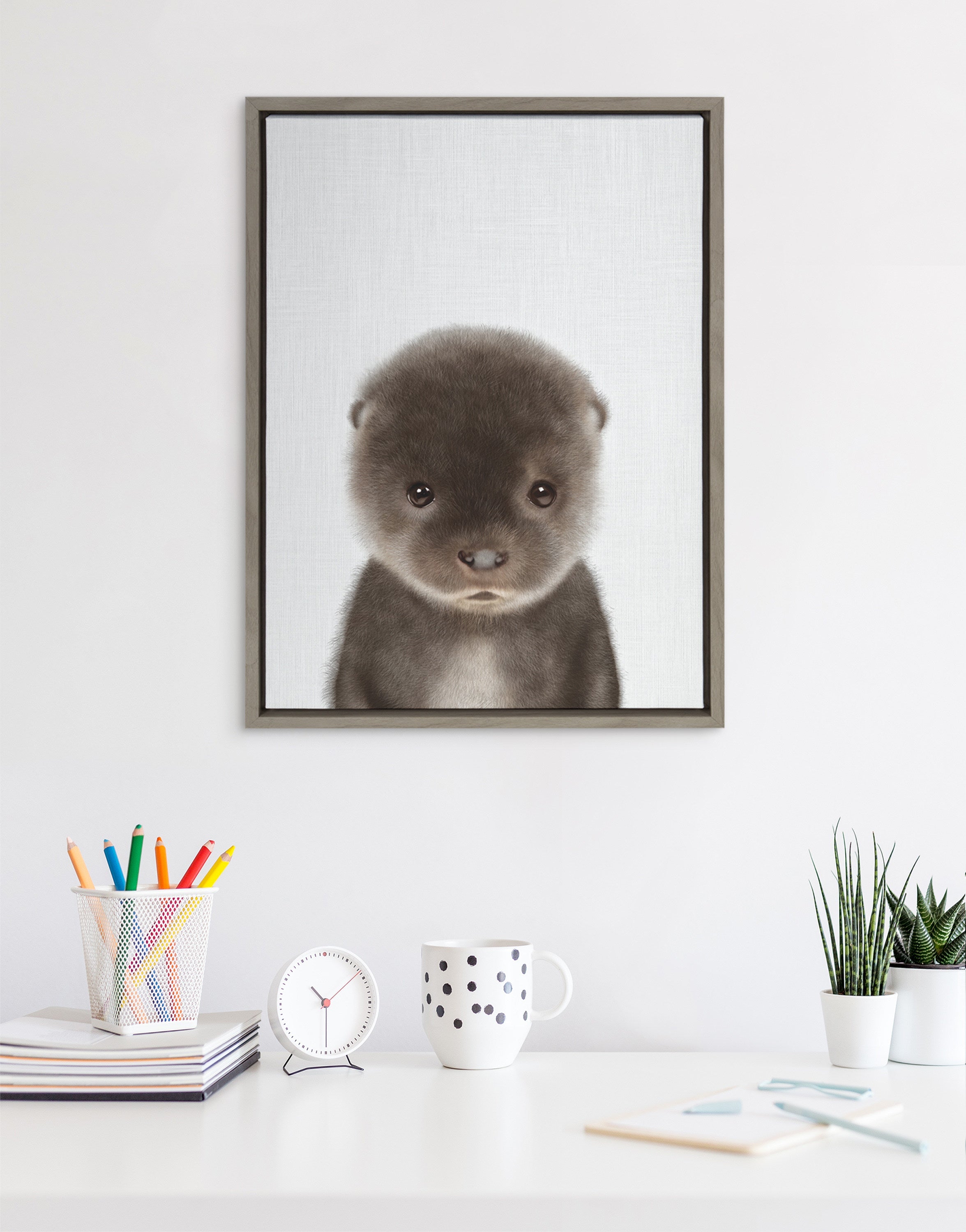Sylvie Baby Otter Color Illustration Framed Canvas by kateandlaurel - product image 4 for Resin Society