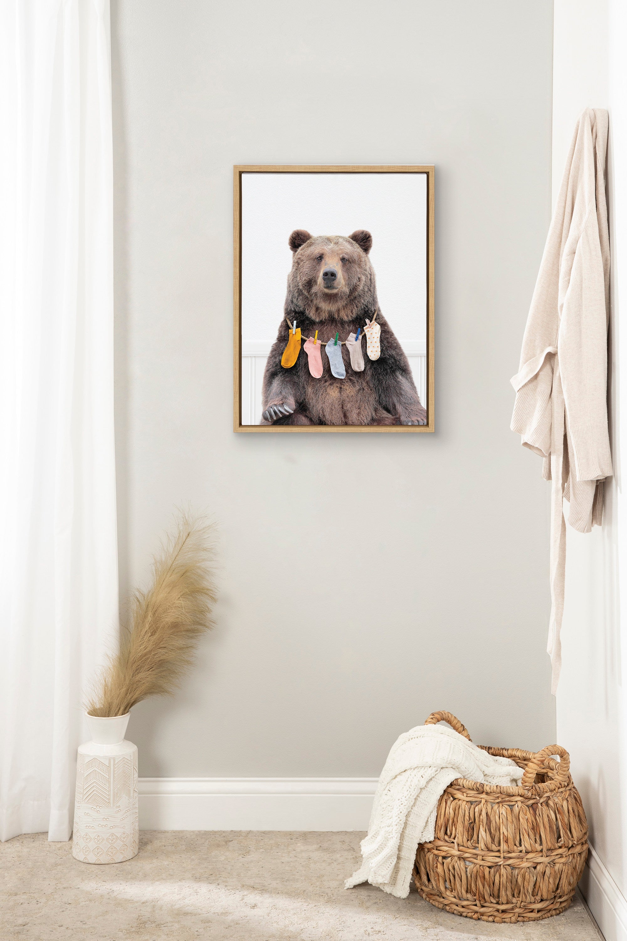 Sylvie Lost Socks Bear Framed Canvas by kateandlaurel - product image 4 for Resin Society