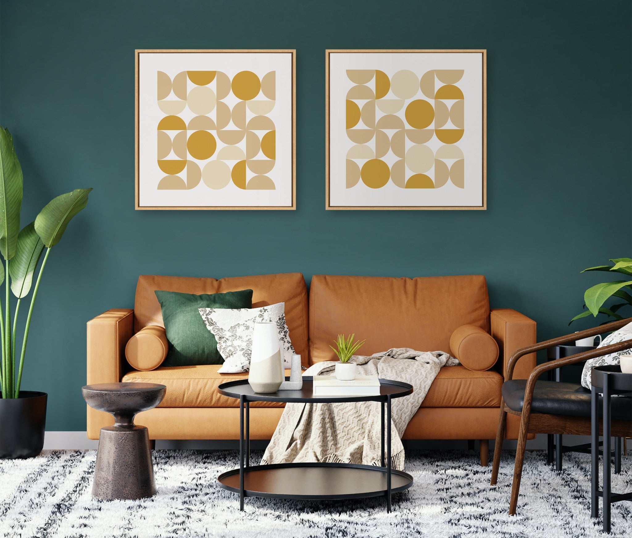 Sylvie Circles and Curves Earthy Neutral Framed Canvas by kateandlaurel - product image 6 for Resin Society
