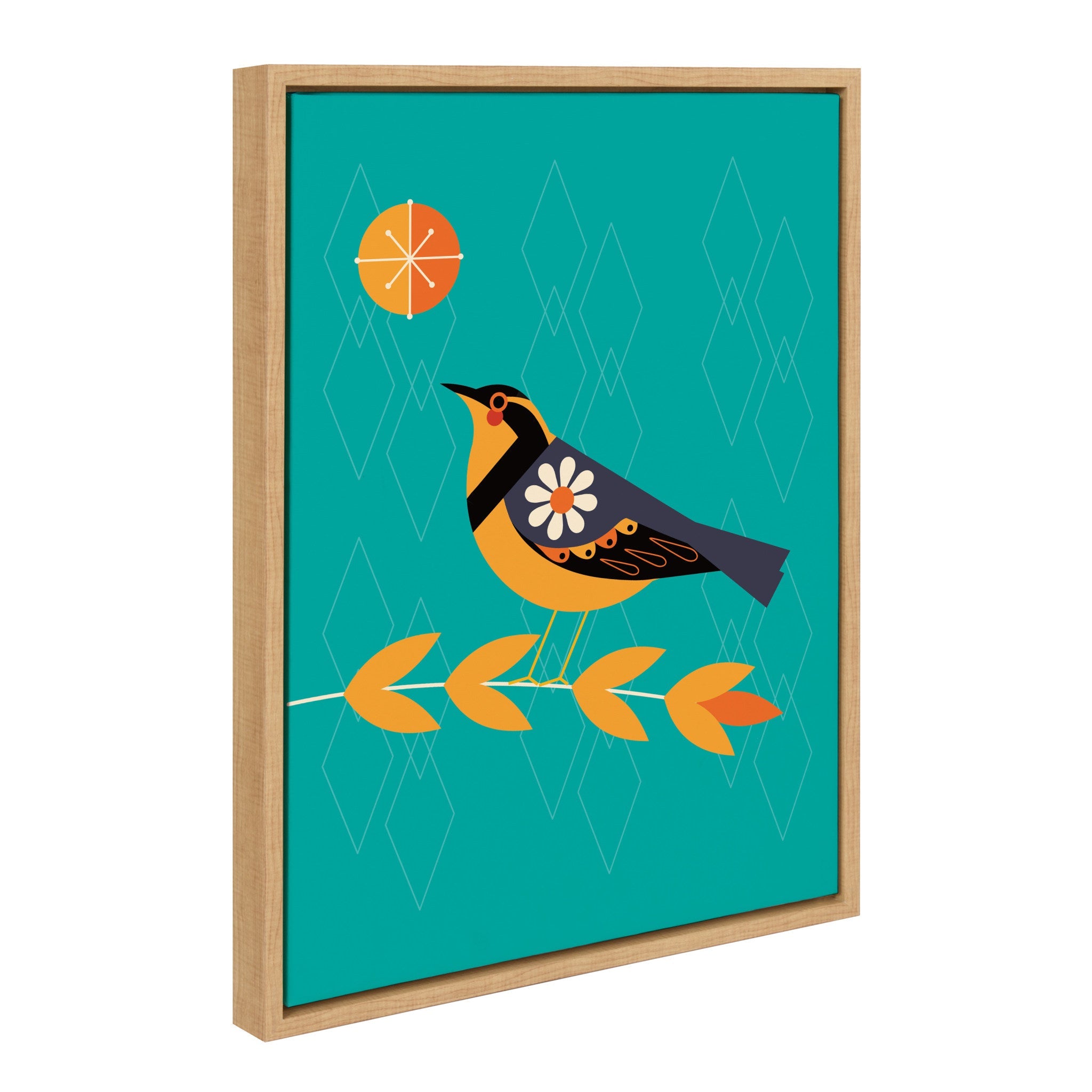Sylvie Varied Thrush colorful bird artwork on framed floating canvas