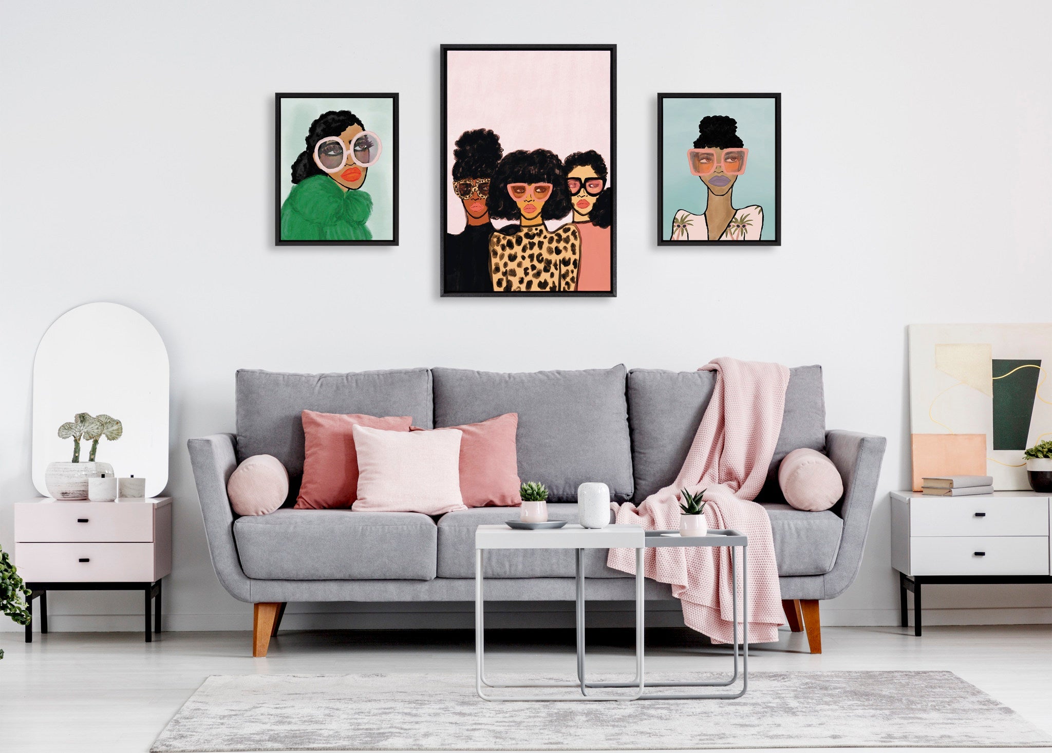 Sylvie Fashion Girl Framed Canvas Set by Kendra Dandy of Bouffants and by kateandlaurel - product image 6 for Resin Society