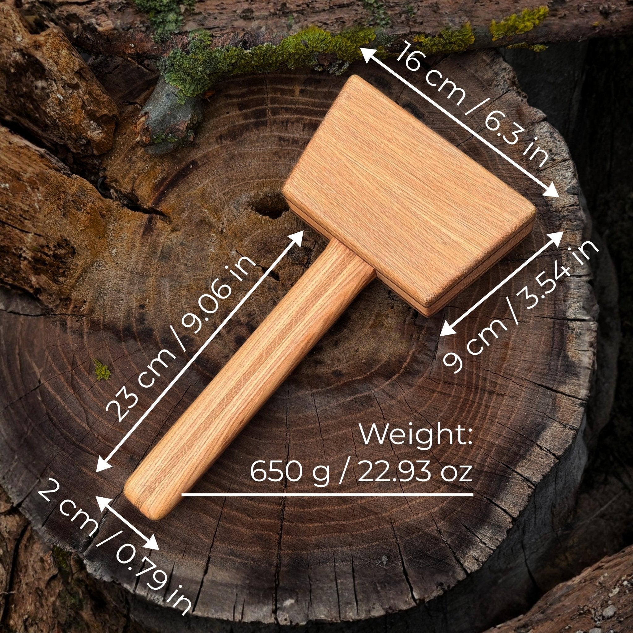 Quiet 23 oz Wooden Mallet with ash wood handle and head, Sharky Forged Steel Tools