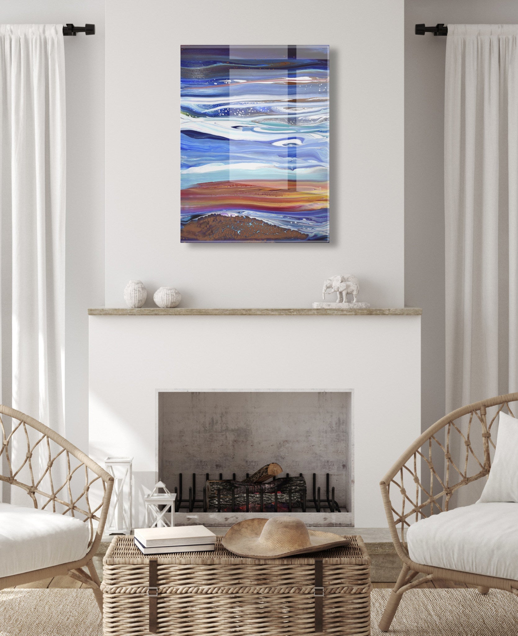 Coastal Currents Floating Acrylic Art by Xizhou Xie