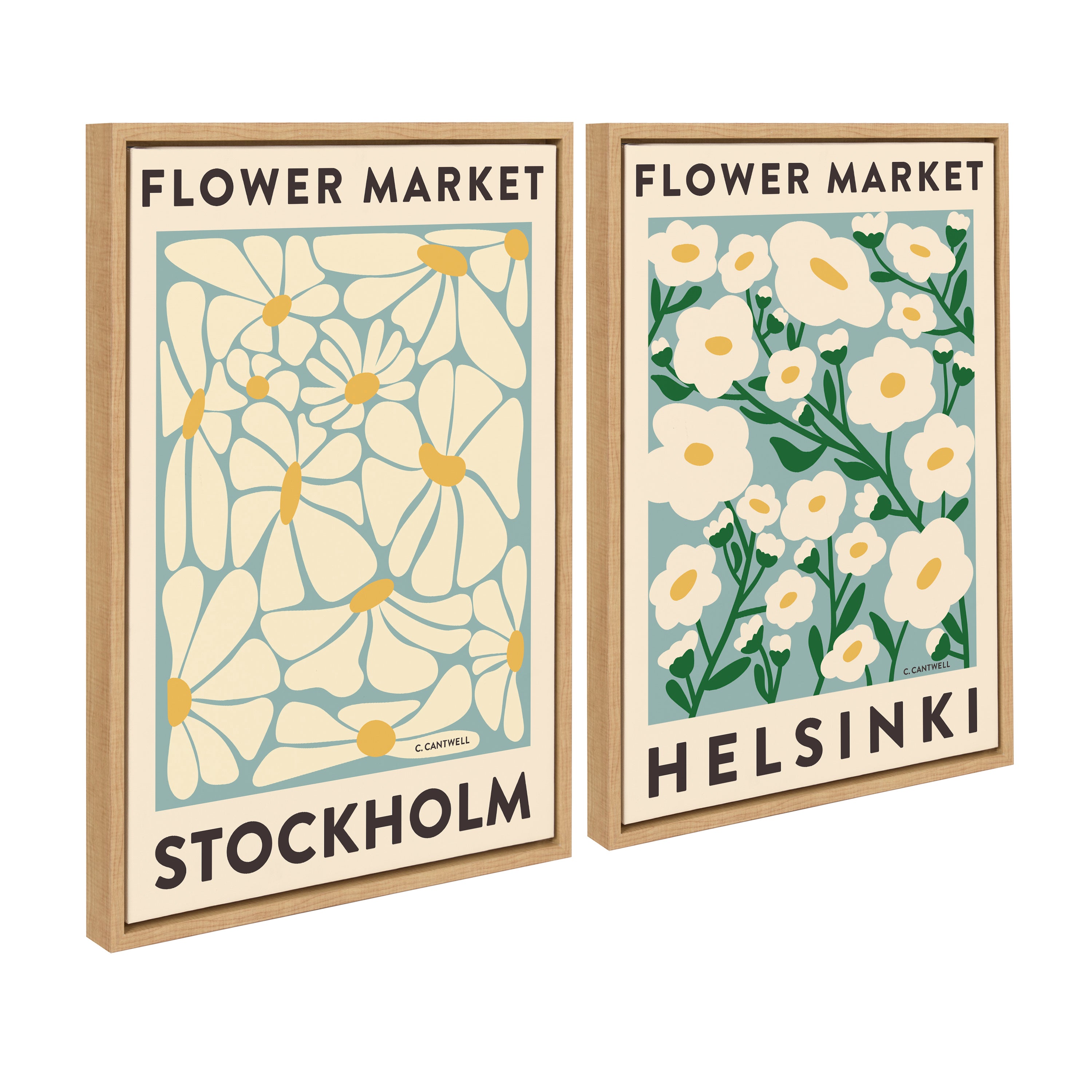 Sylvie Flower Market 1 and 2 Framed Canvas Art Set by Carrie Cantwell