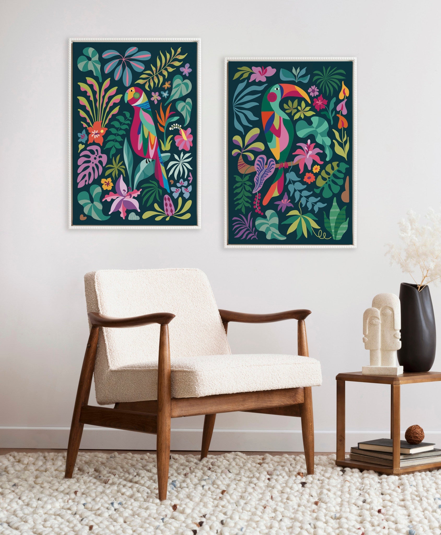 Sylvie Tropical Parrot and Tropical Toucan Framed Canvas Art Set by Rachel Lee