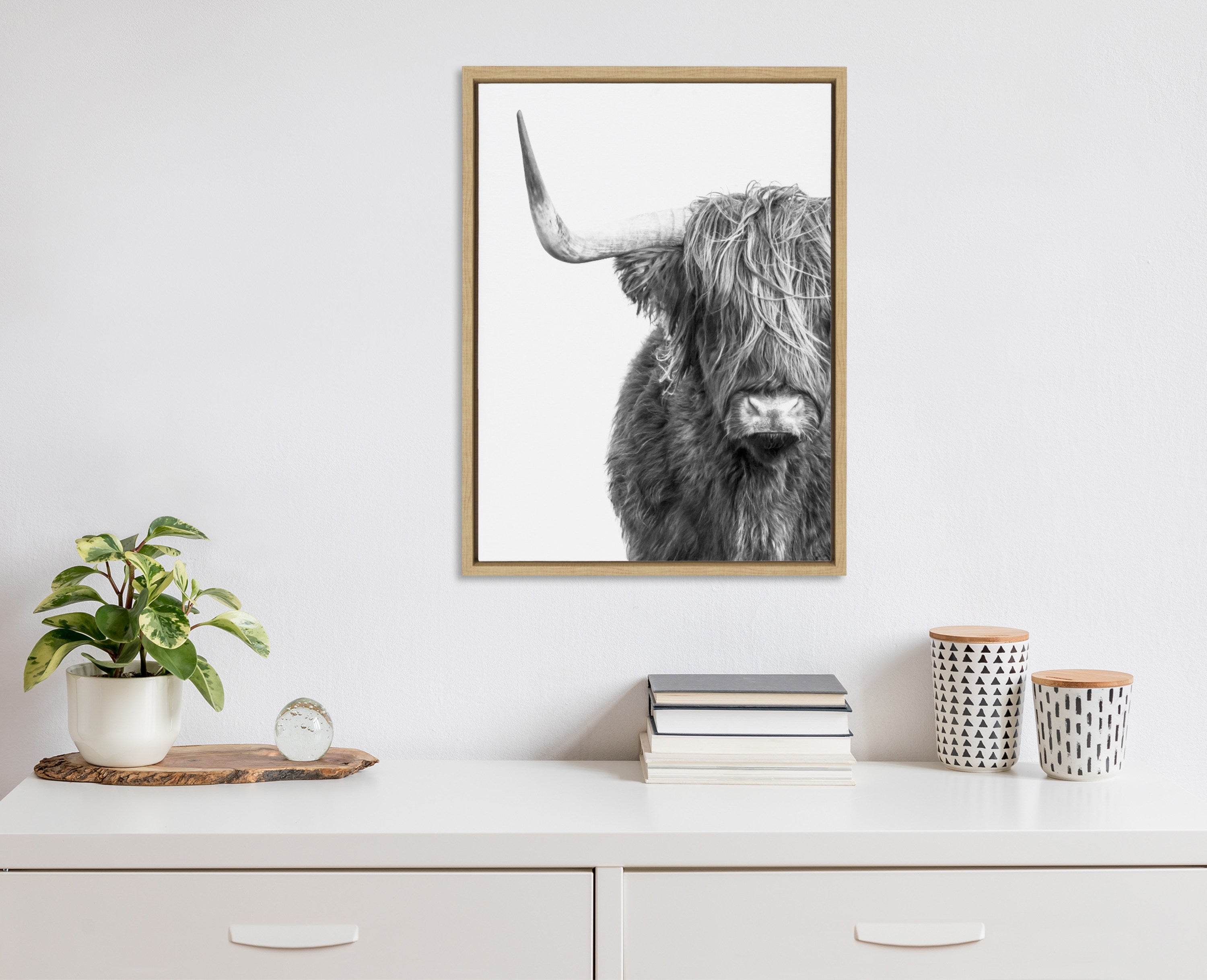 Sylvie B&W Highland Cow No. 1 Framed Canvas by Amy Peterson Art Studio