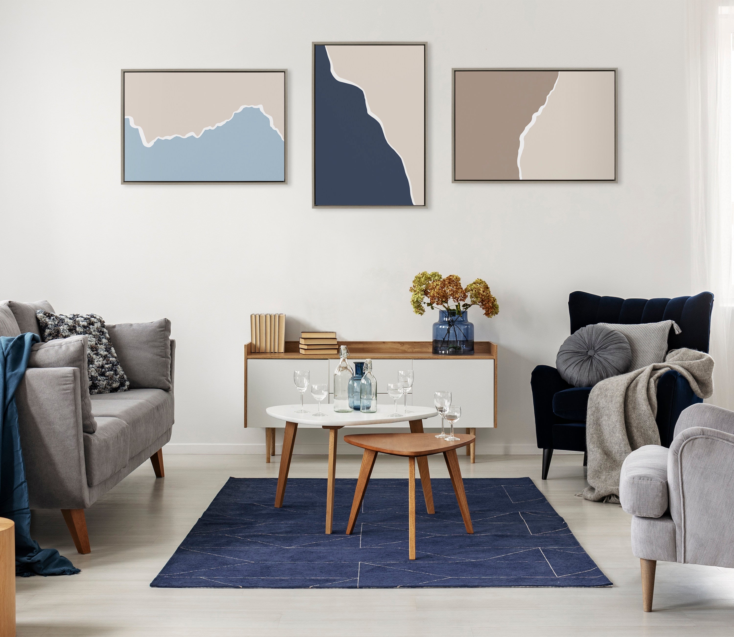 Sylvie Muted Abstract Landscape Beige and Blue Framed Canvas by kateandlaurel - product image 11 for Resin Society