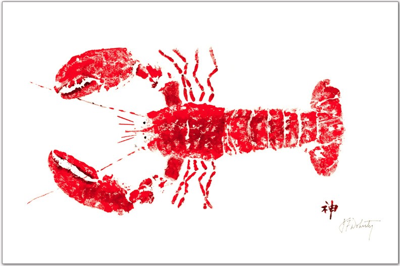 Red Lobster Placemat with bold red lobster print on a coastal-themed table