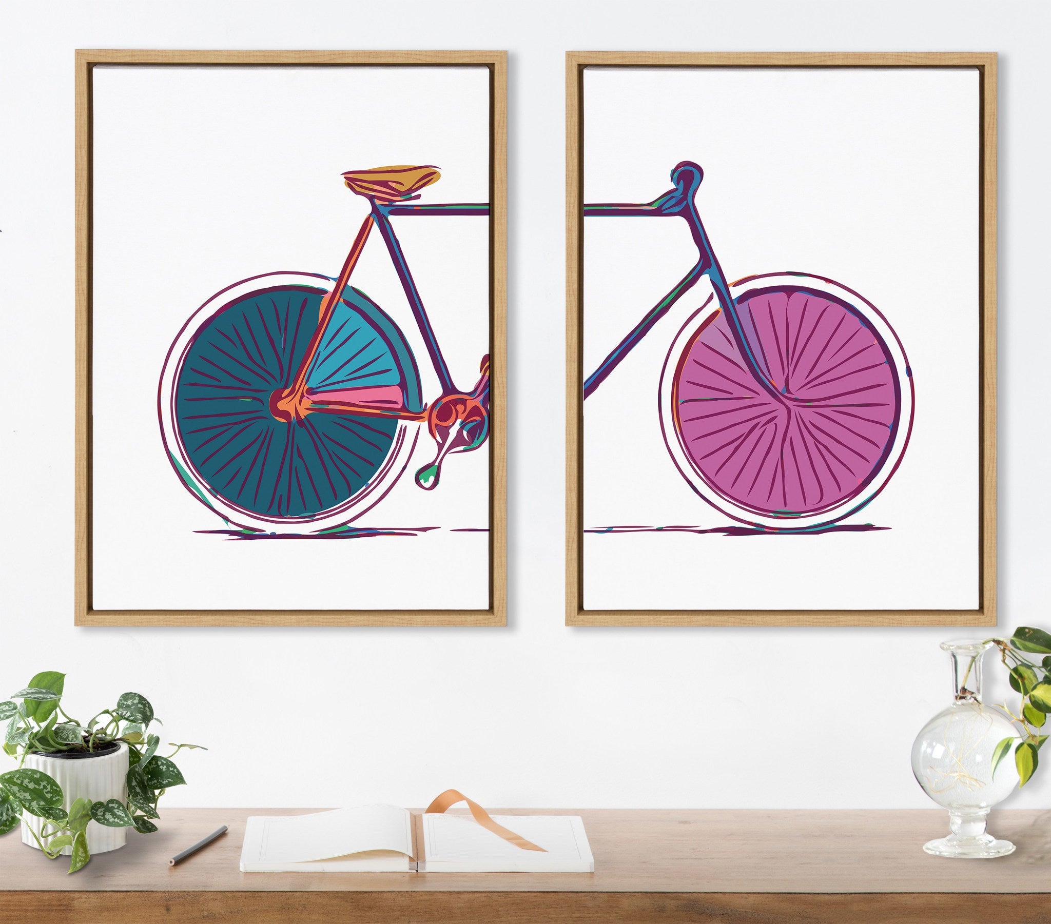 Sylvie Colorful Bike Left and Right Framed Canvas Set by kateandlaurel - product image 6 for Resin Society