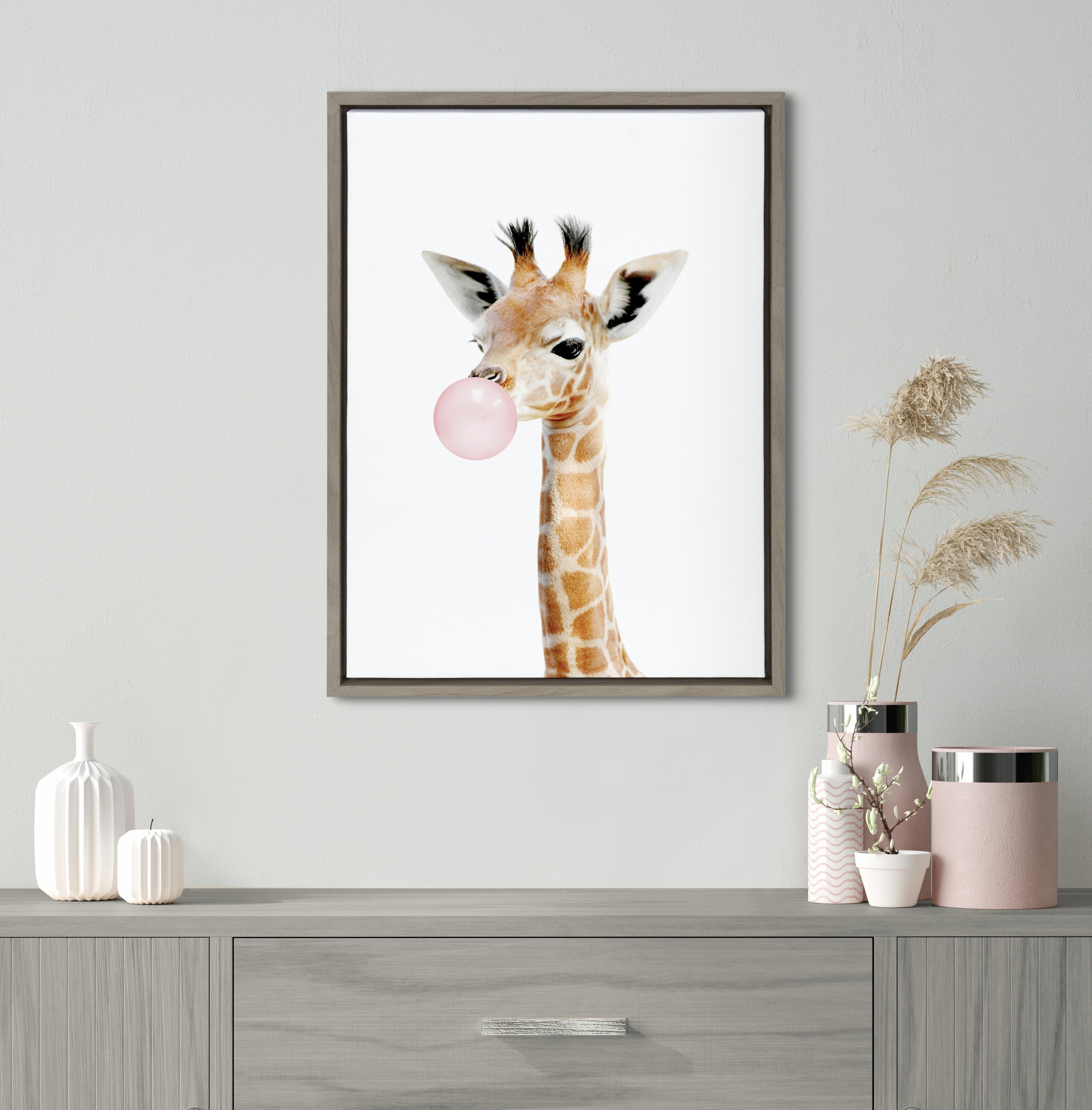 Sylvie Bubble Gum Giraffe Framed Canvas by Amy Peterson Art Studio by kateandlaurel - product image 16 for Resin Society