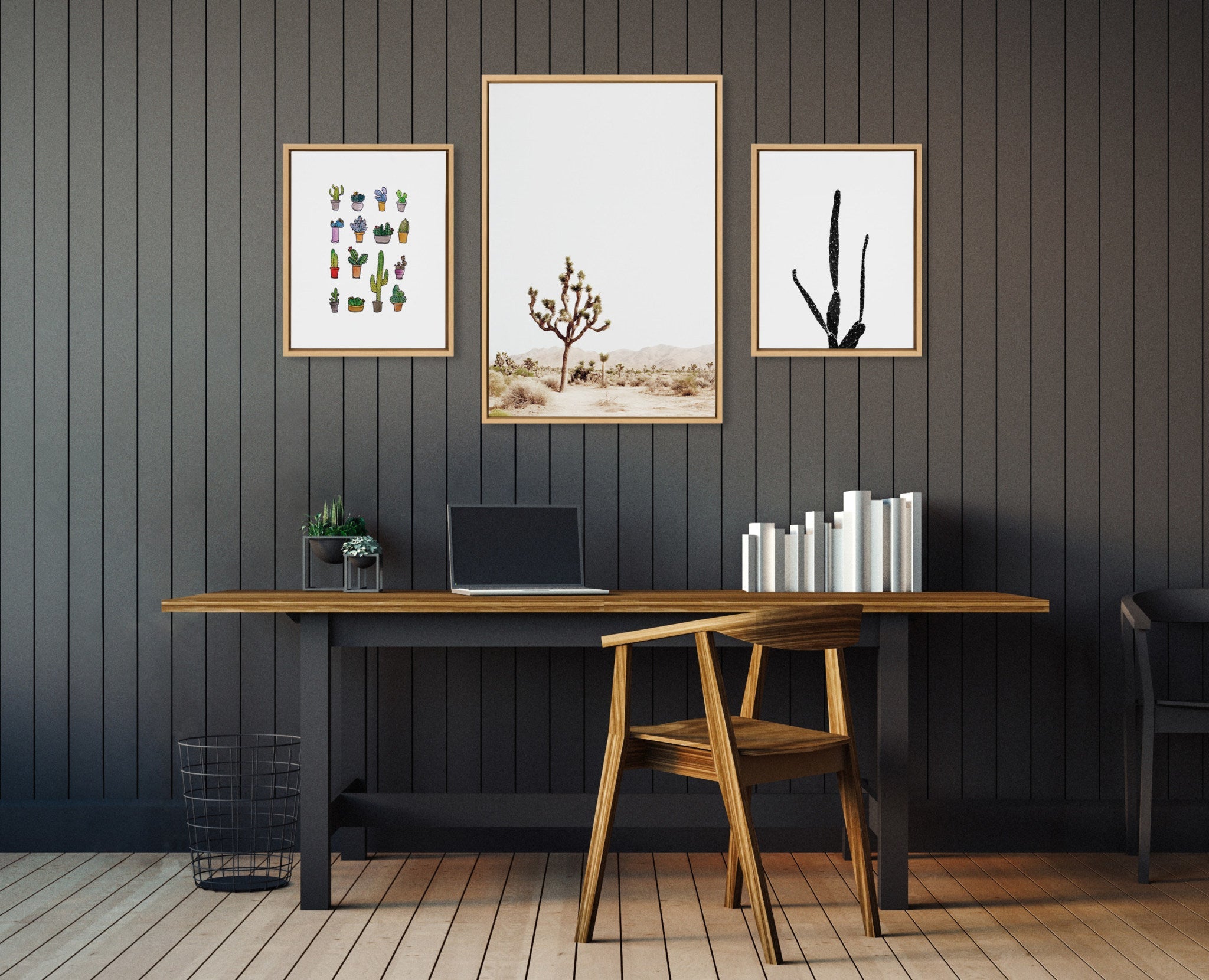 Sylvie Lone Joshua Tree, Group of Cacti and Film Grain Cactus 1 Framed Canvas Art Set by Various Artists
