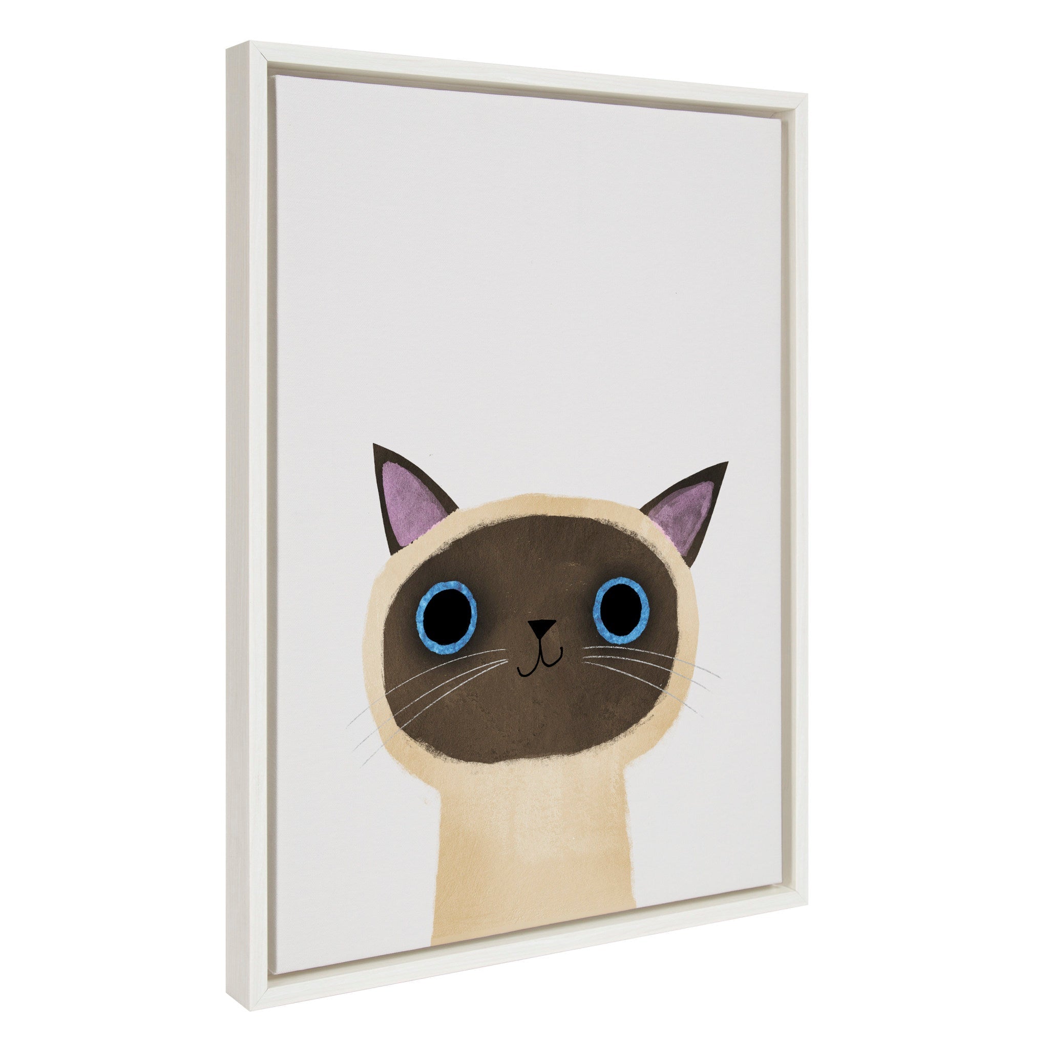 Sylvie Siamese Cat framed canvas art by Planet Cat showing a stylized Siamese cat in soft tones inside a white modern frame.