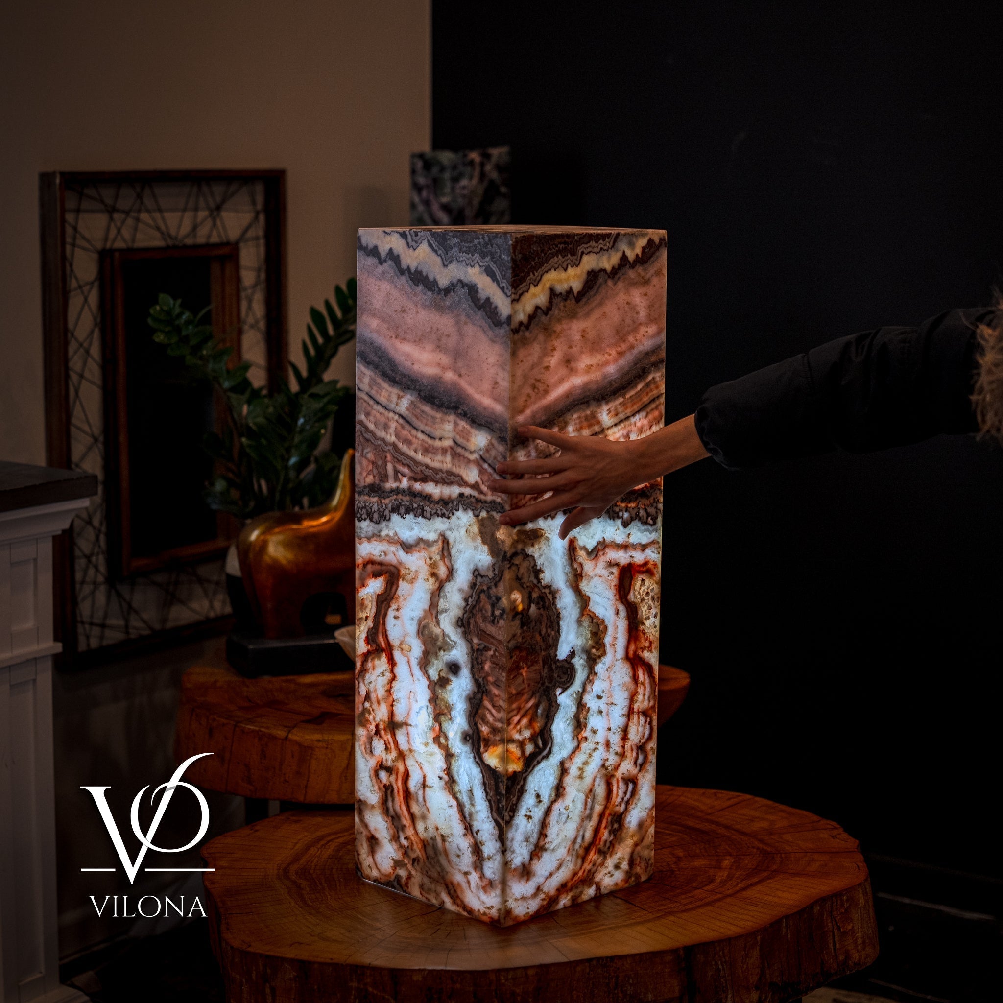 Rosa Onyx Floor Lamp - Small - 35.5"H x 12"W - Square - #5 by Vilona Onyx - product image 4 for Resin Society