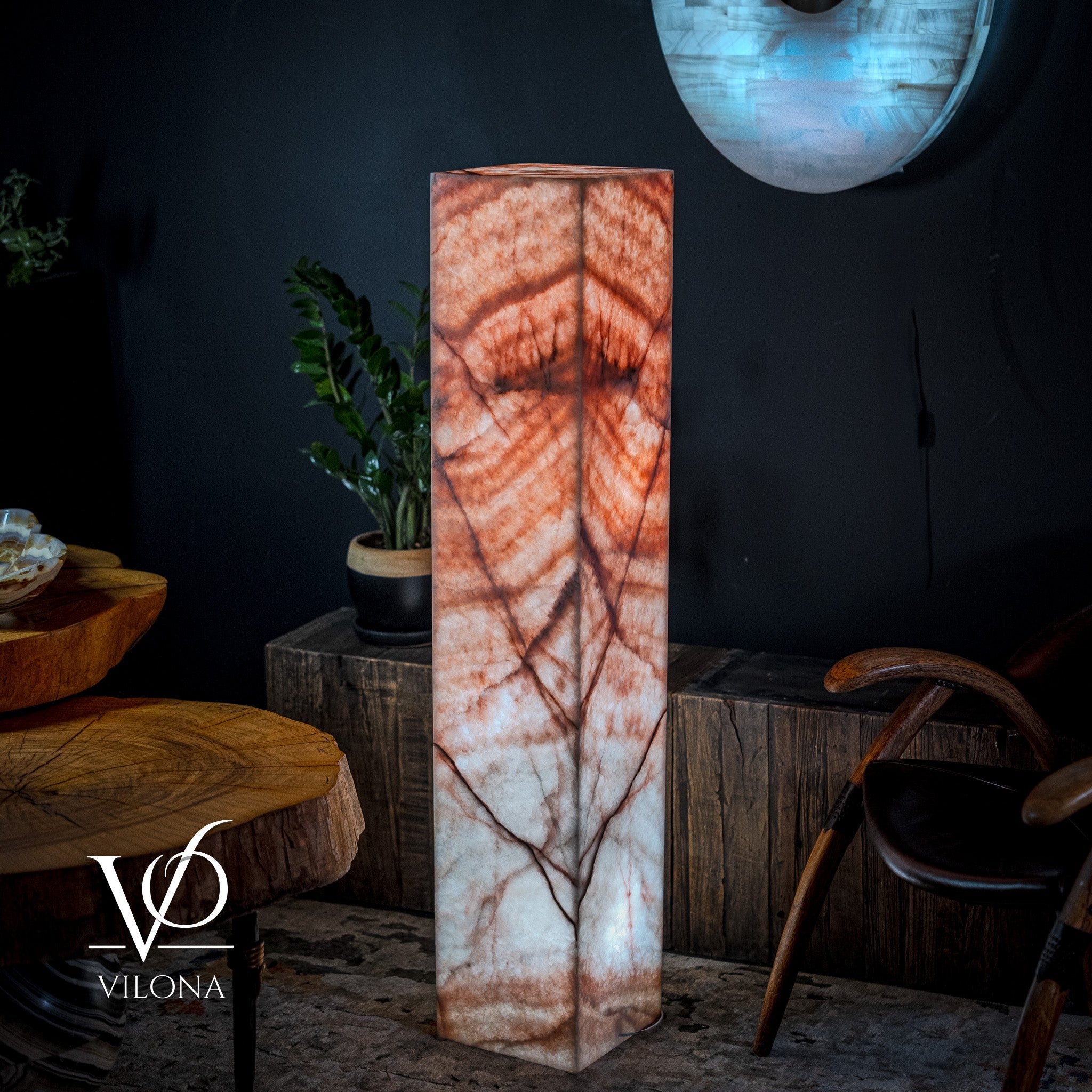 Rosa Onyx Floor Lamp - Medium - 51.5"H x 10"W - Square - #6 by Vilona Onyx - product image 3 for Resin Society