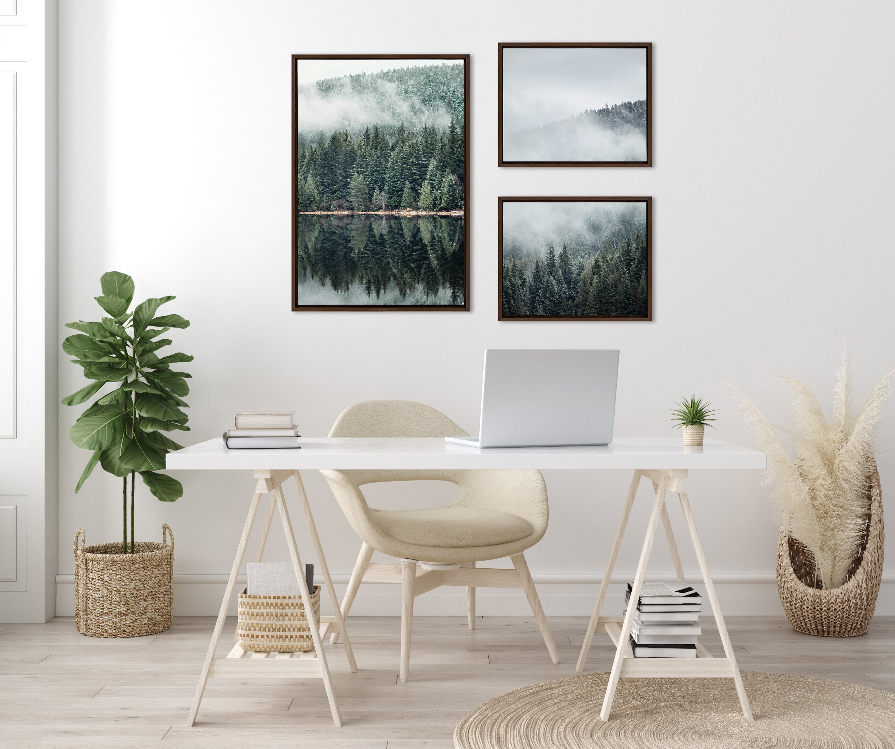 Sylvie Evergreen Reflections in Fog Framed Canvas Art Set by Emiko and Mark Franzen of F2Images