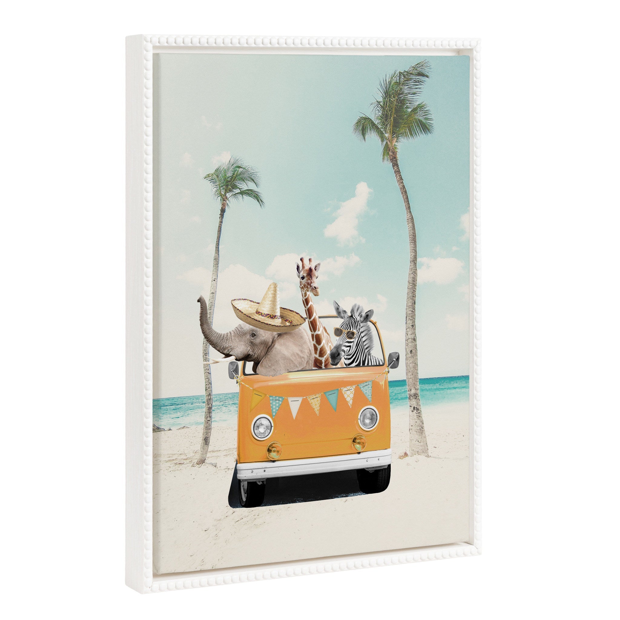 Sylvie Beaded Beach Adventures framed gallery-wrapped canvas with a vintage beaded white frame