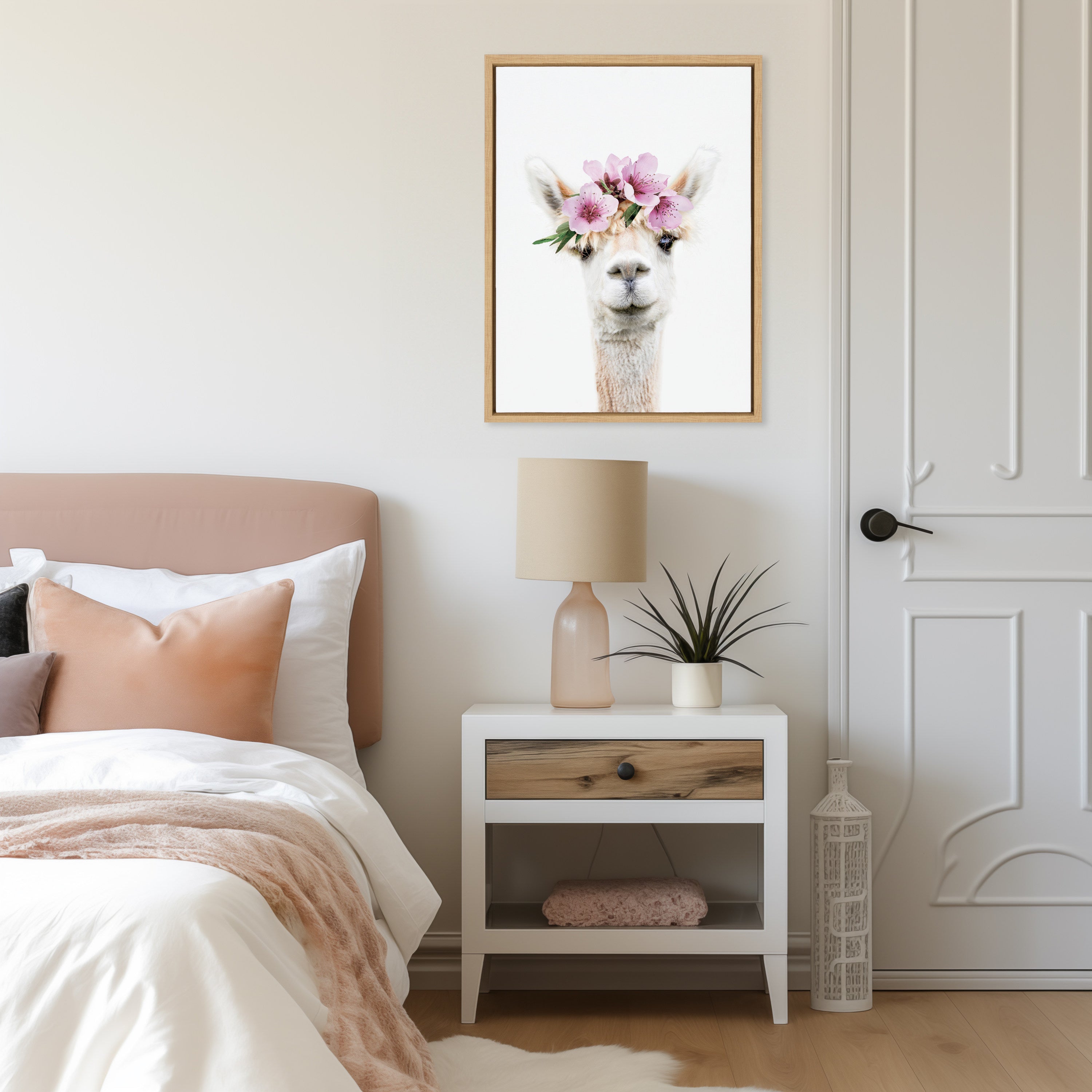 Sylvie Flower Crown Alpaca Framed Canvas by Amy Peterson Art Studio