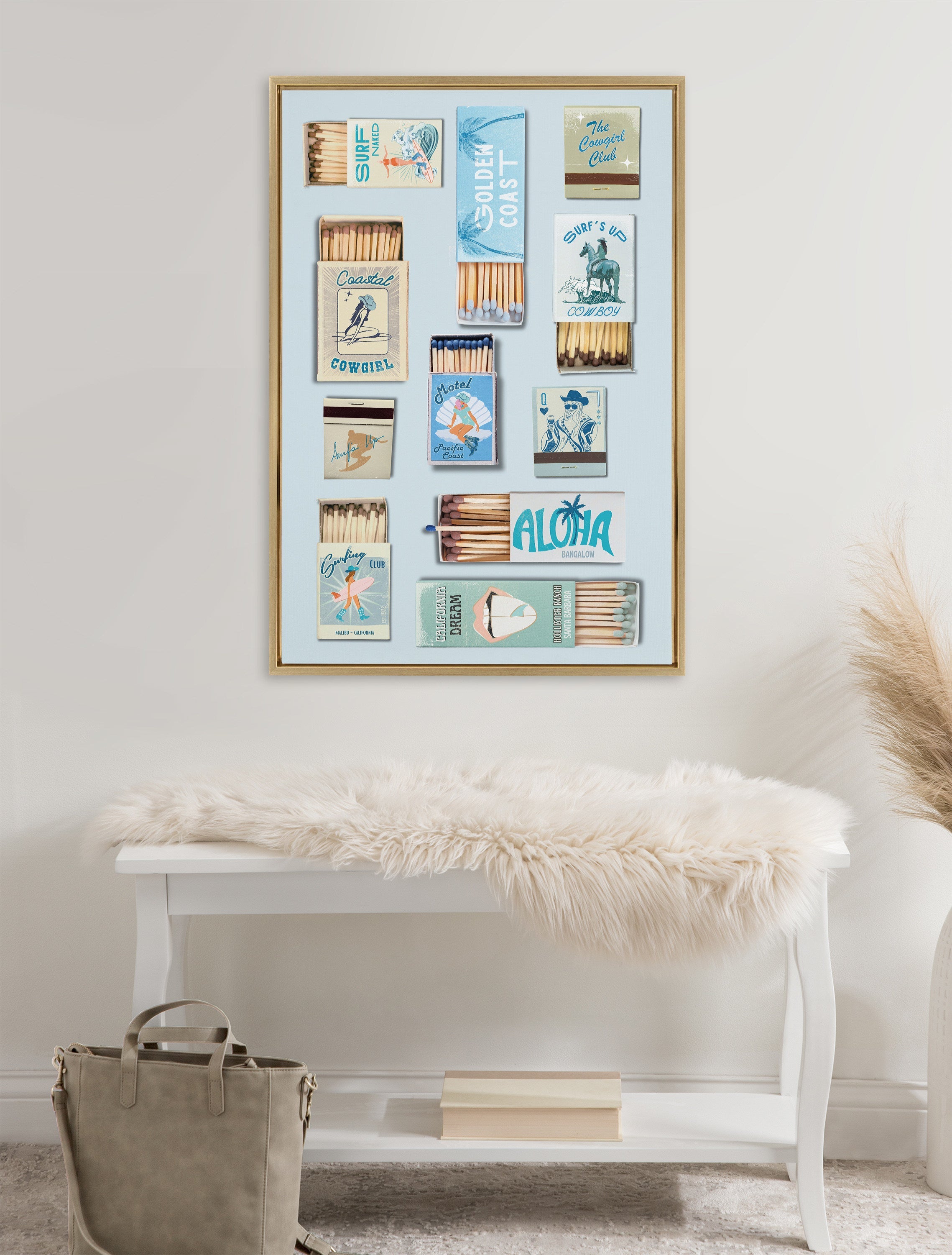 Sylvie Retro Matchbox Blue Coastal Cowgirl Framed Canvas by Honey Island Studio