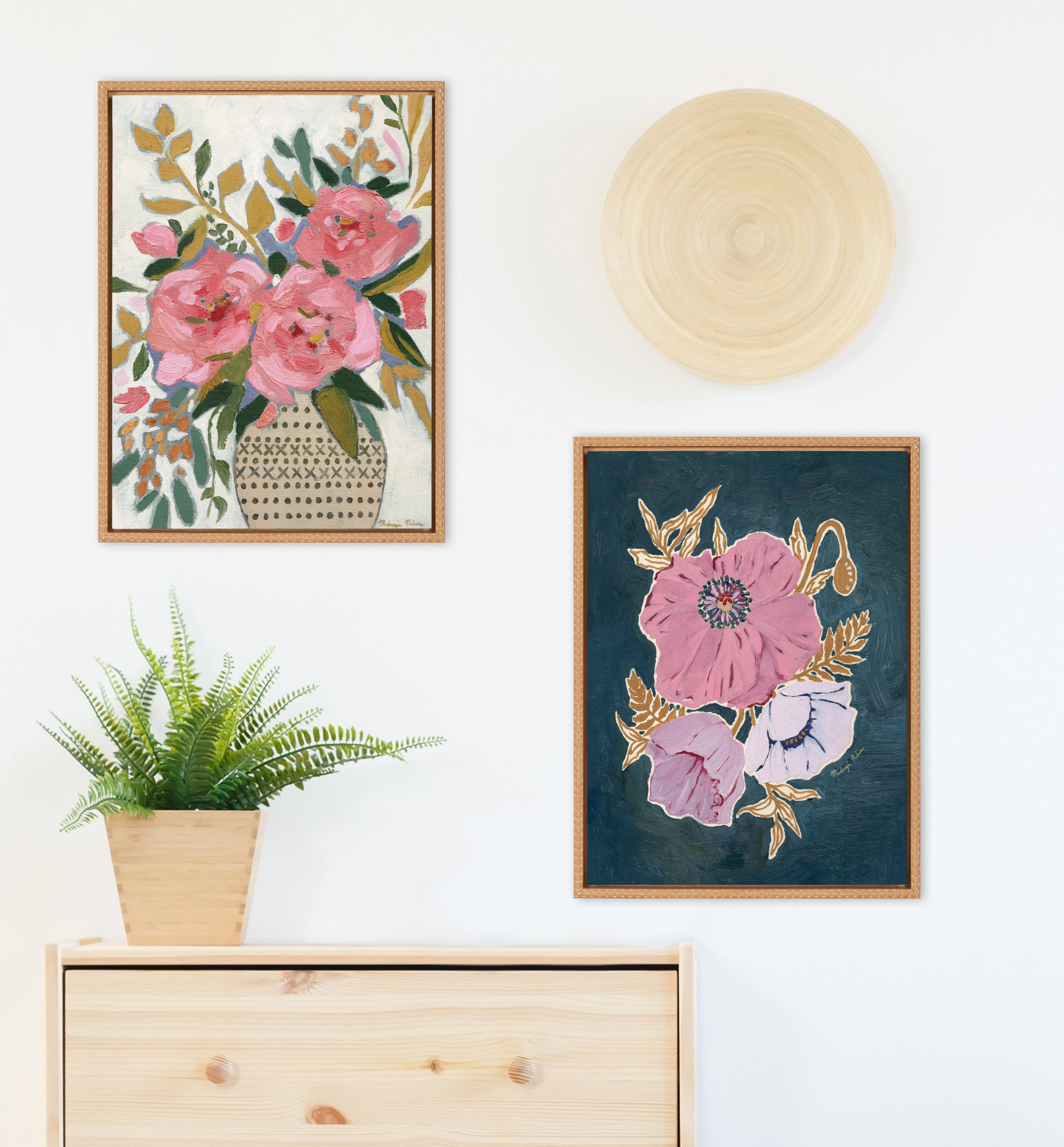 Sylvie Beaded Three Purple Poppies Framed Canvas by Mackenzie Nelson