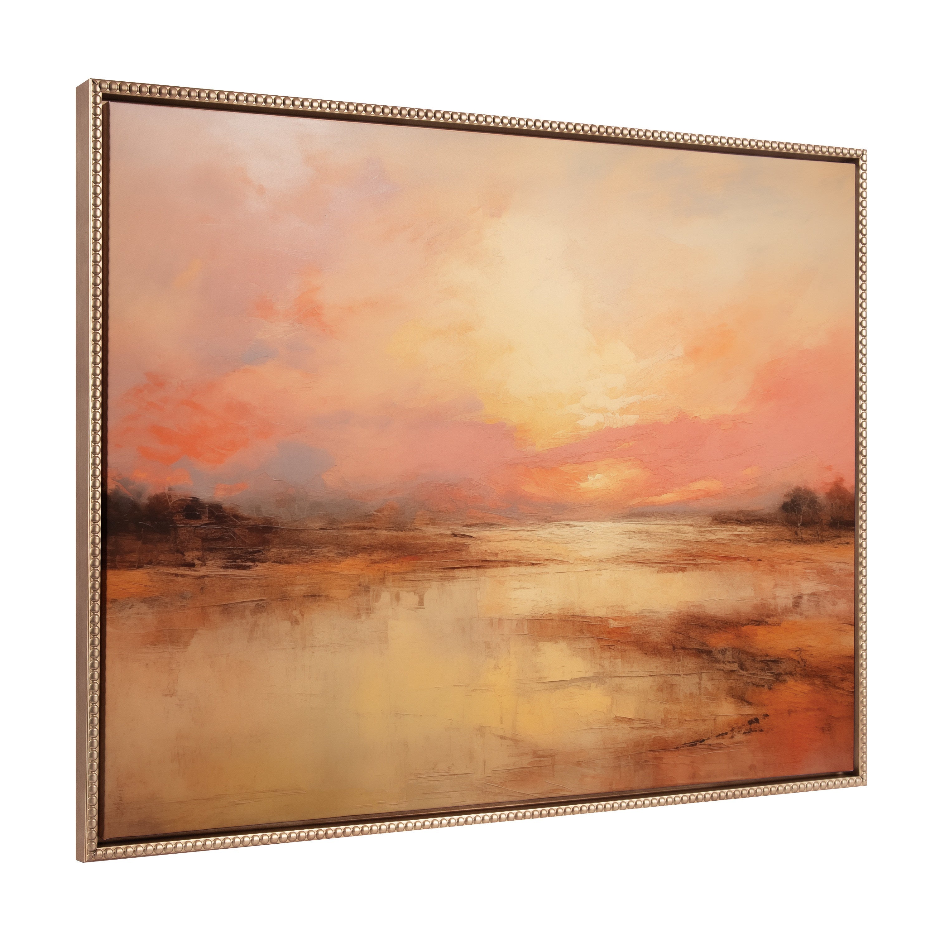 Sylvie Beaded Peach Landscape Framed Canvas by The Creative Bunch Studio