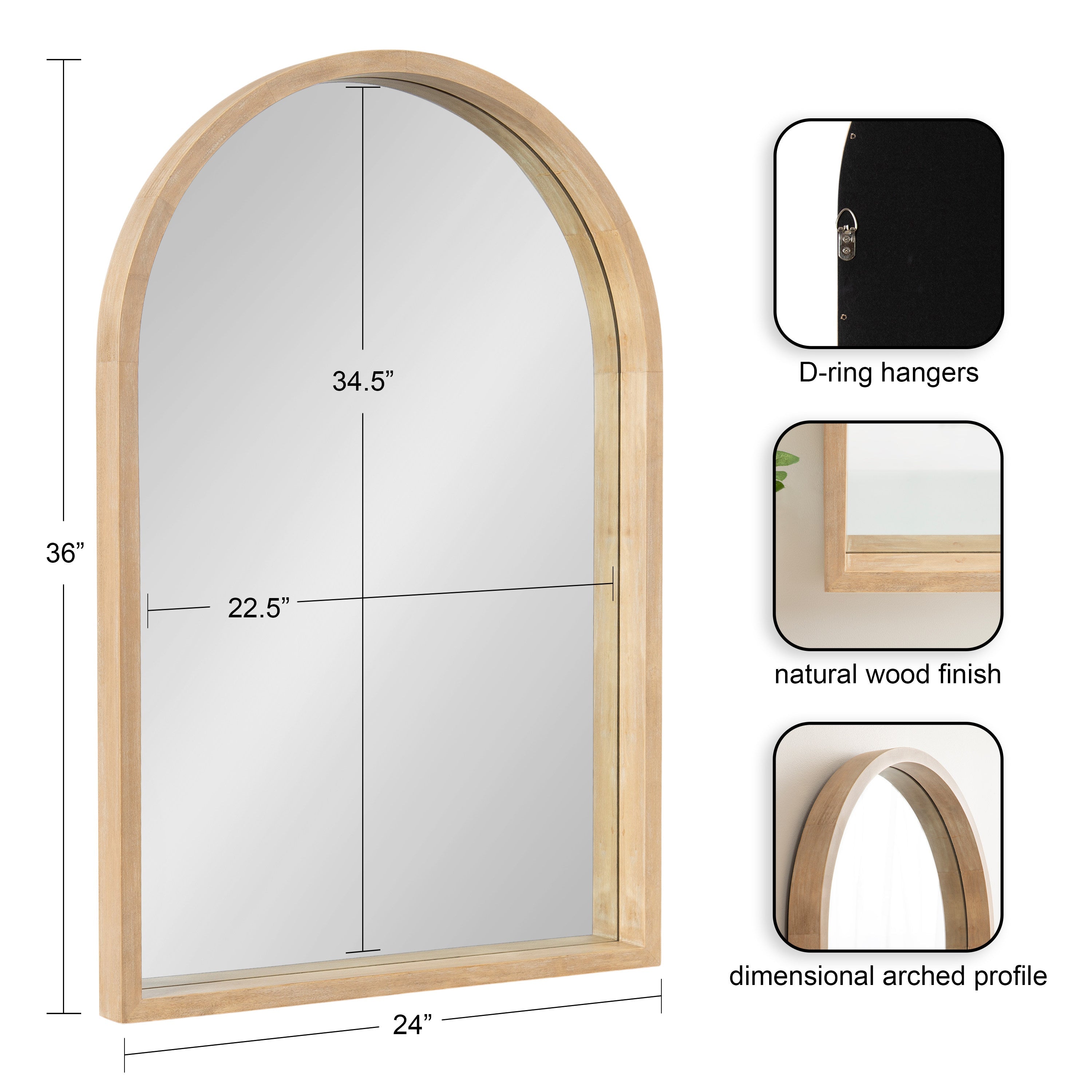 Hutton Wood Framed Arch Mirror by kateandlaurel - product image 2 for Resin Society