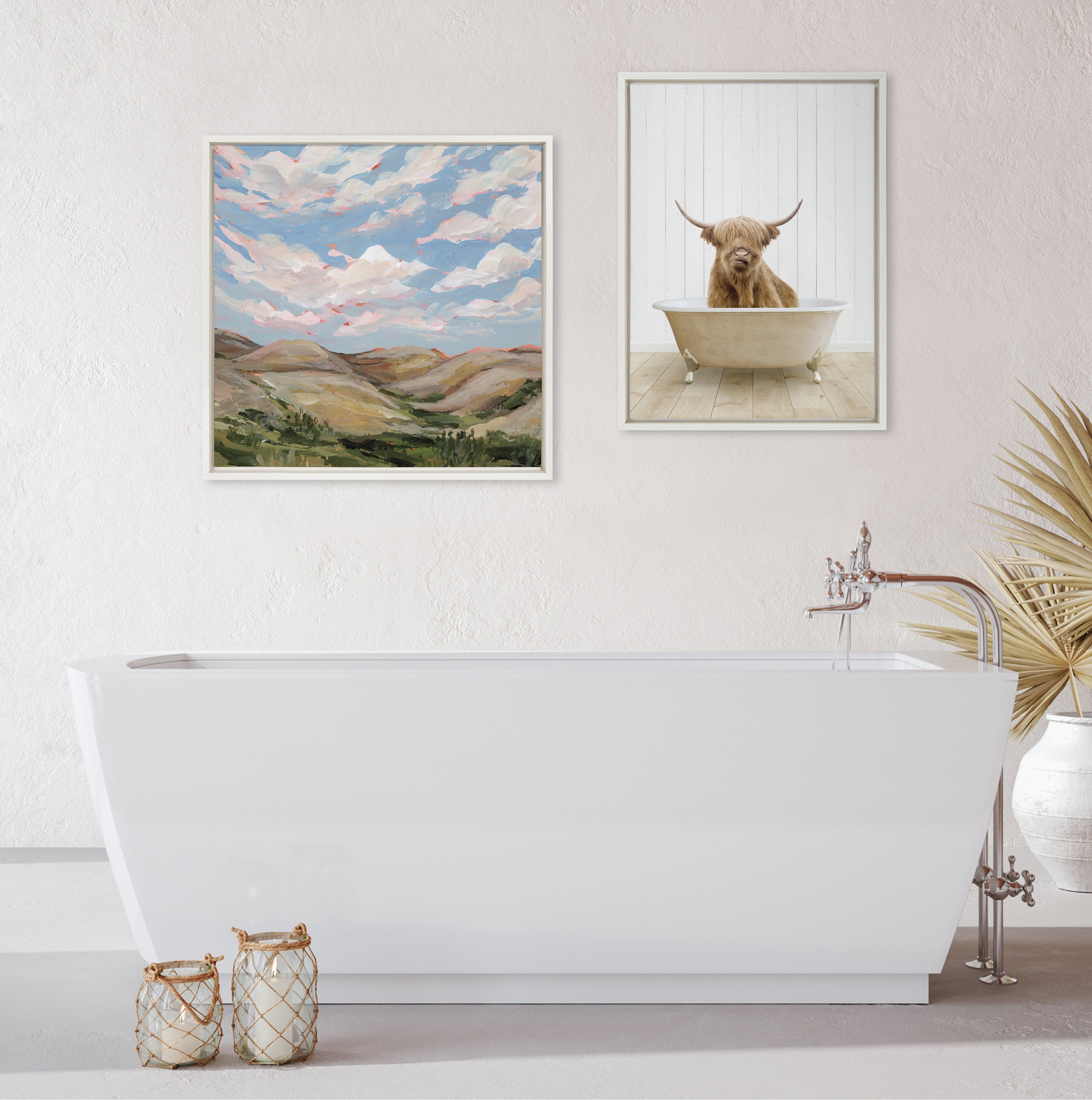 Sylvie Highland Cow Farmhouse Bath Framed Canvas by kateandlaurel - product image 5 for Resin Society