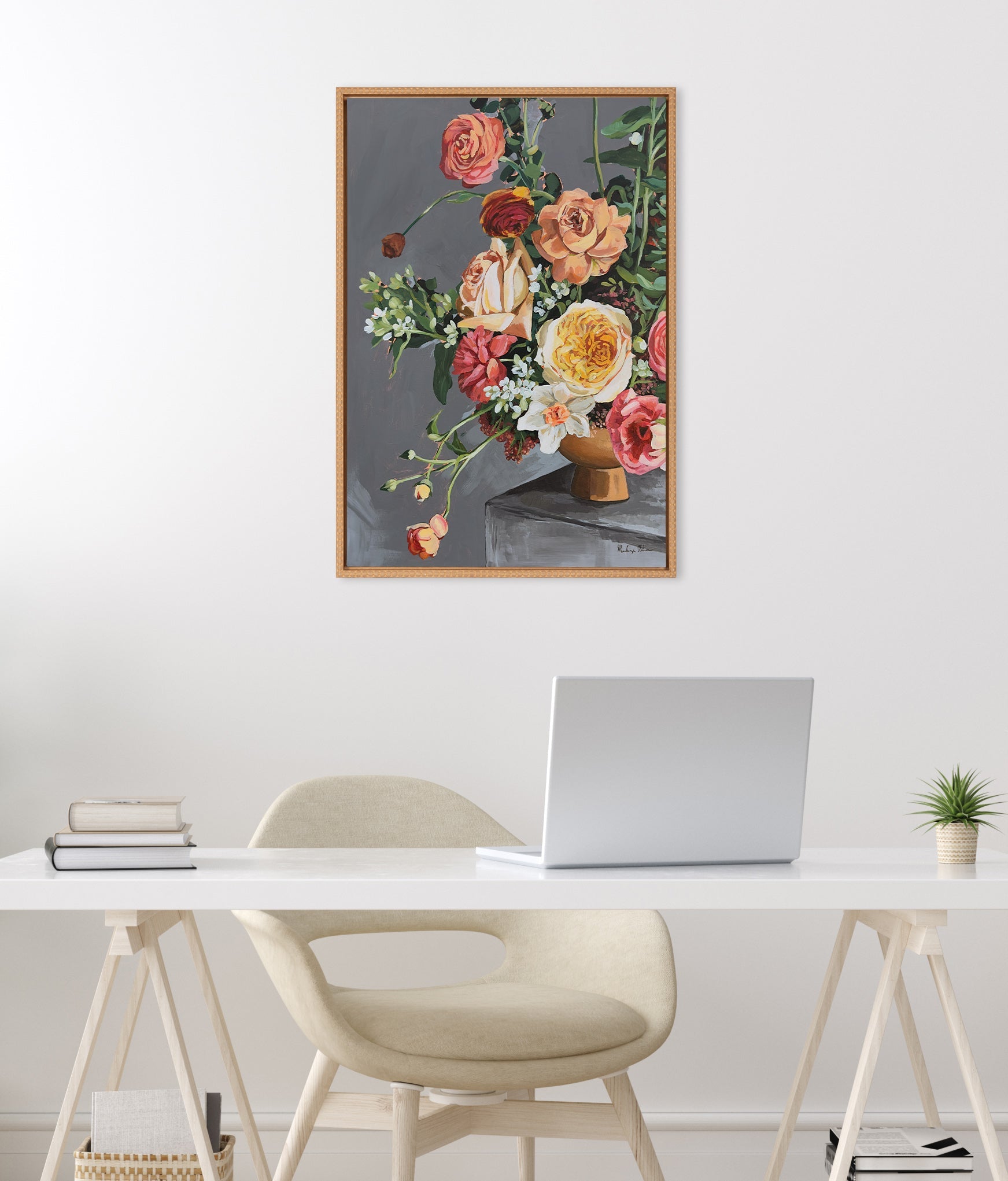 Sylvie Beaded Floral Emergence Framed Canvas by Mackenzie Nelson