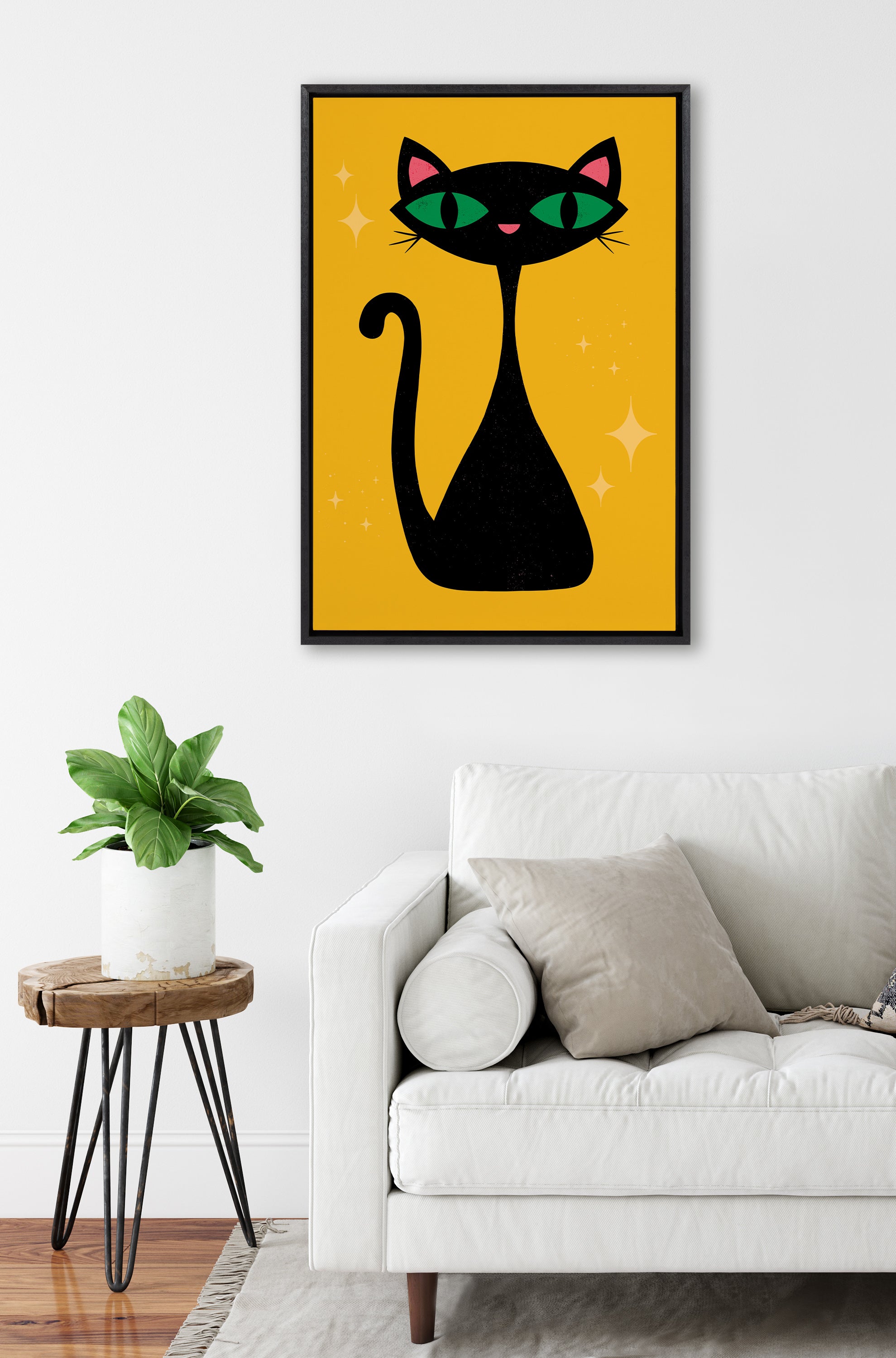 Sylvie Retro Cat Framed Canvas by Carrie Cantwell