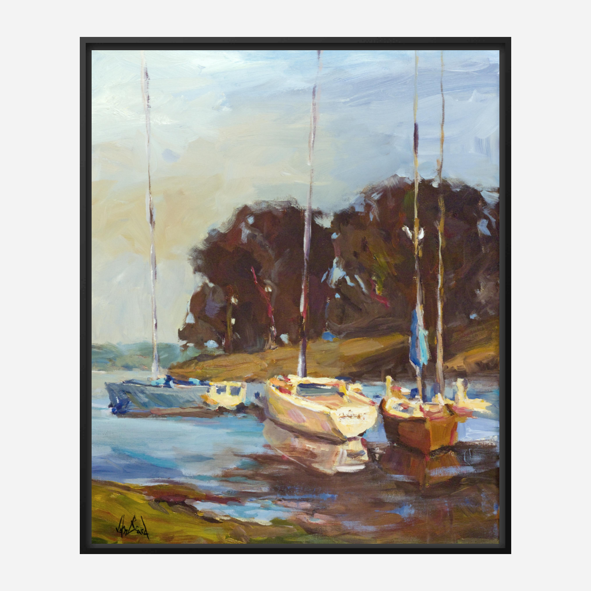 Sailboats in Cove Artist Enhanced Canvas Print by John Beard Collection - product image 5 for Resin Society