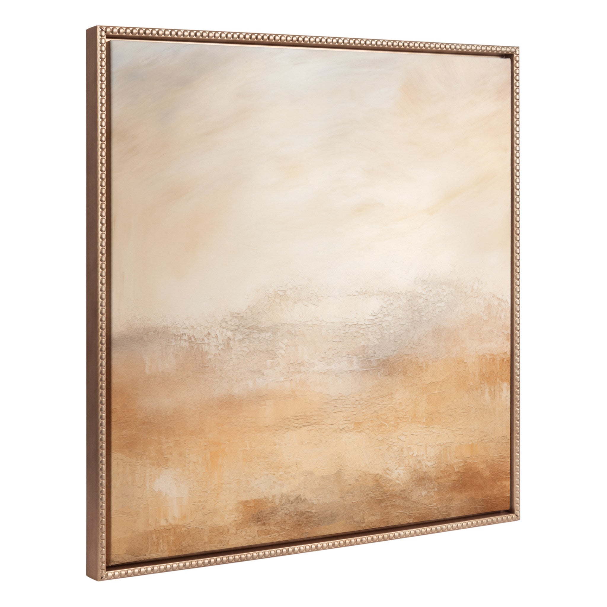 Sylvie Beaded Tonal Abstract Earthy Warm Framed Canvas showing a sun-infused desert landscape in warm gold and spiced tones