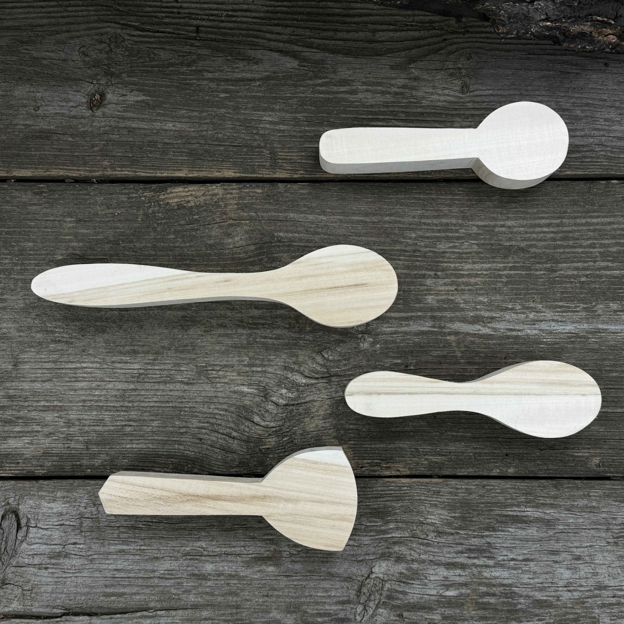 Set of 12 pre-shaped linden wood spoon carving blanks in four different profiles