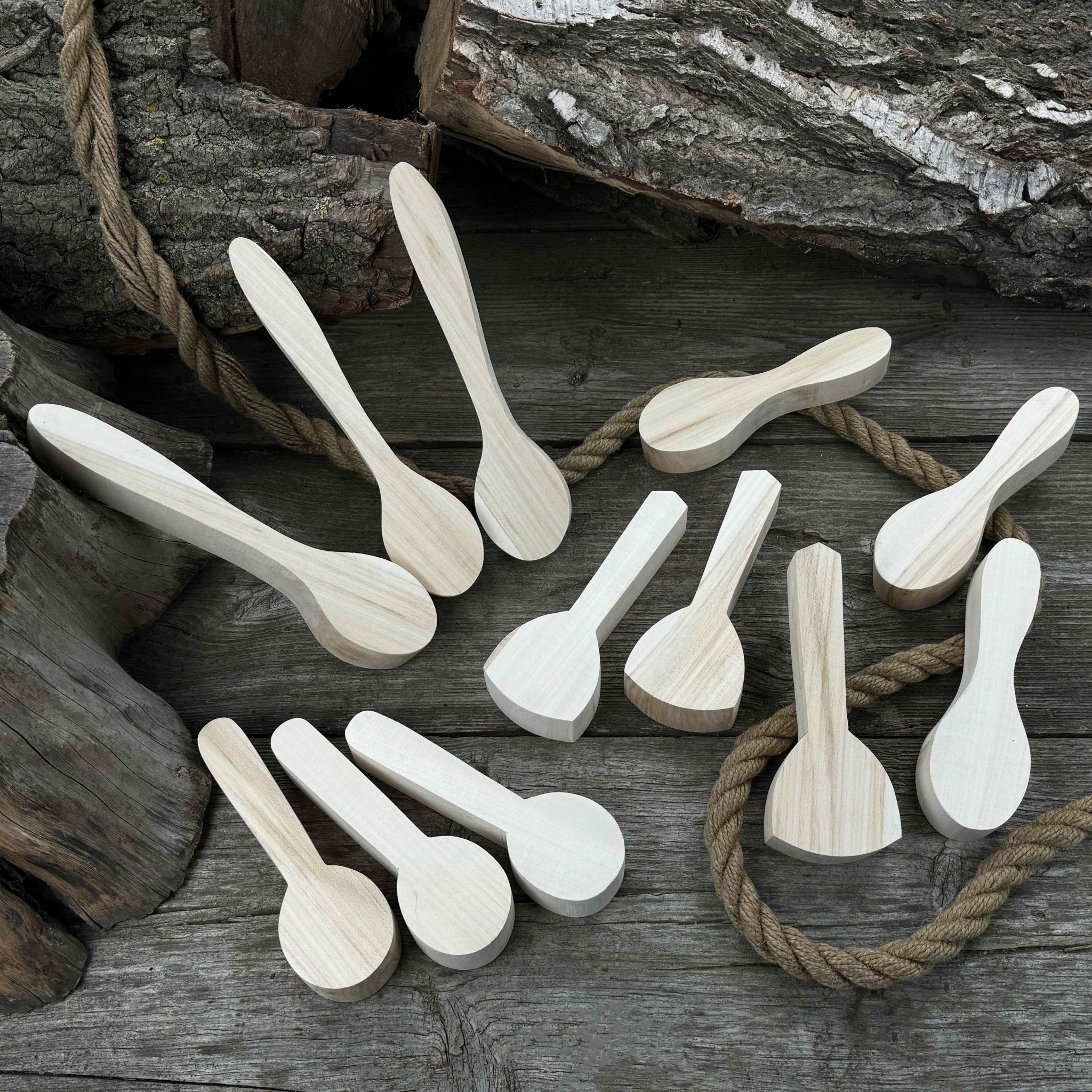 Set of 12 pre-shaped linden wood spoon carving blanks in four different profiles