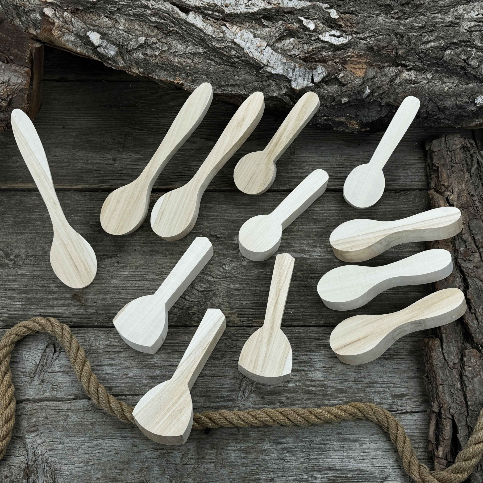 Set of 12 pre-shaped linden wood spoon carving blanks in four different profiles
