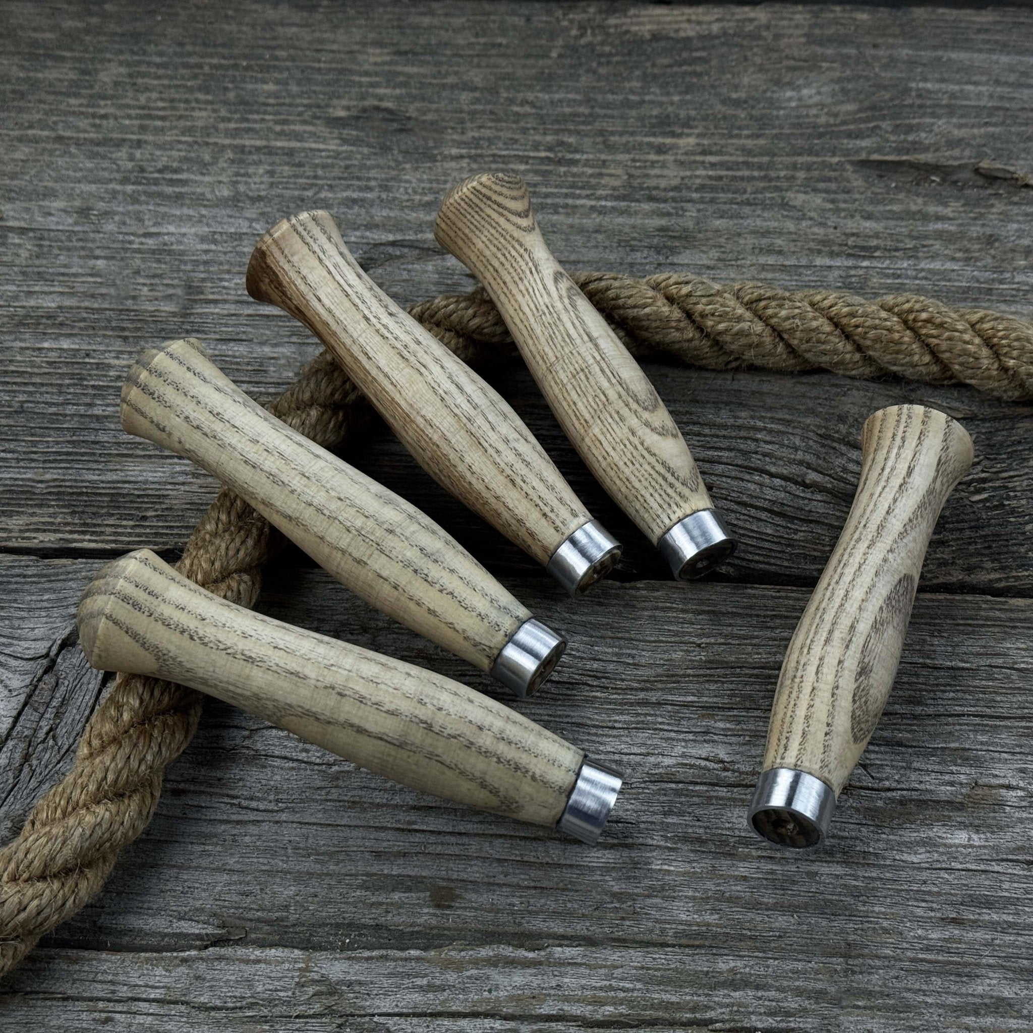 Set of 5 handcrafted ash wood handles for carving knives and hand tool repair