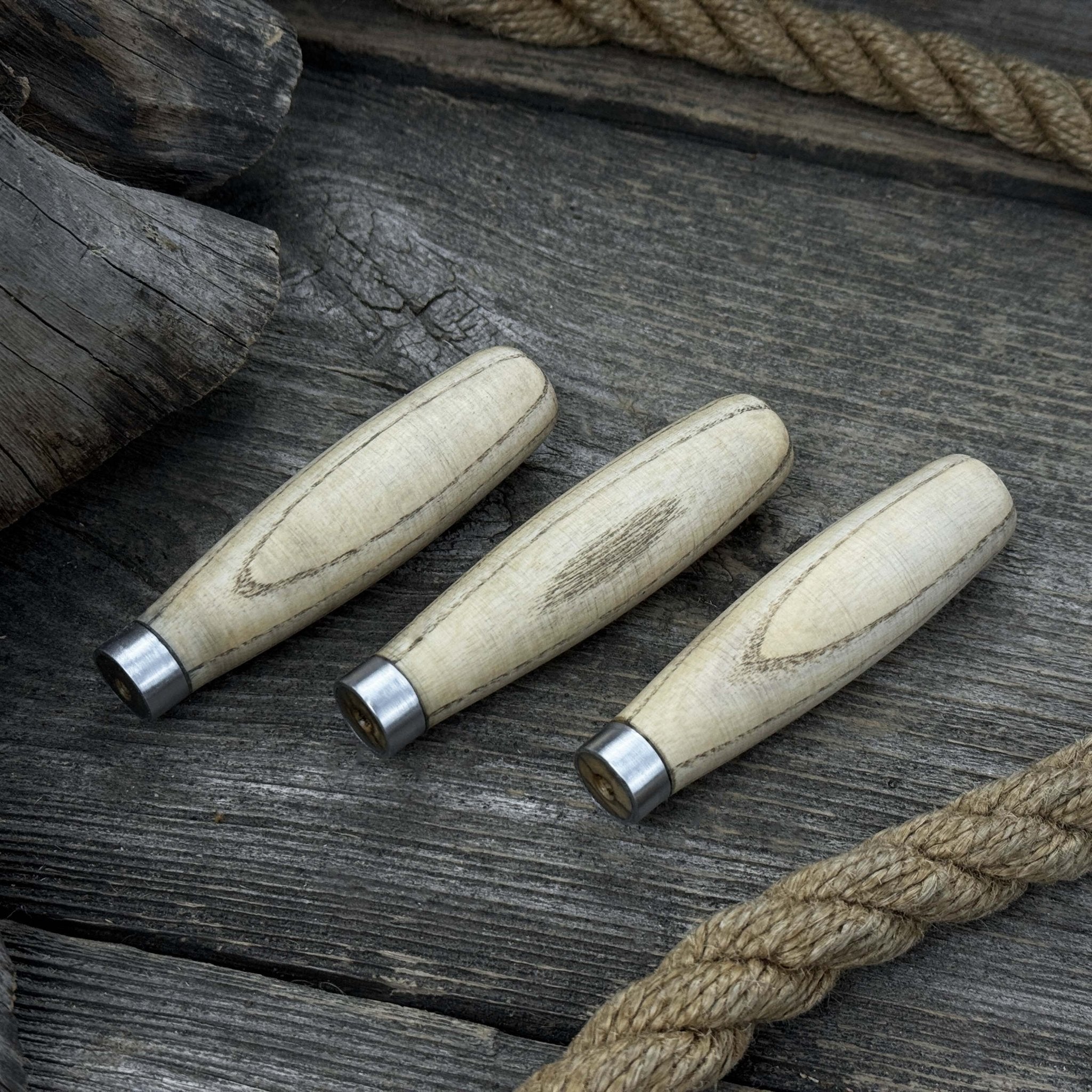 Set of 5 compact ash wood replacement handles with aluminum reinforcement rings