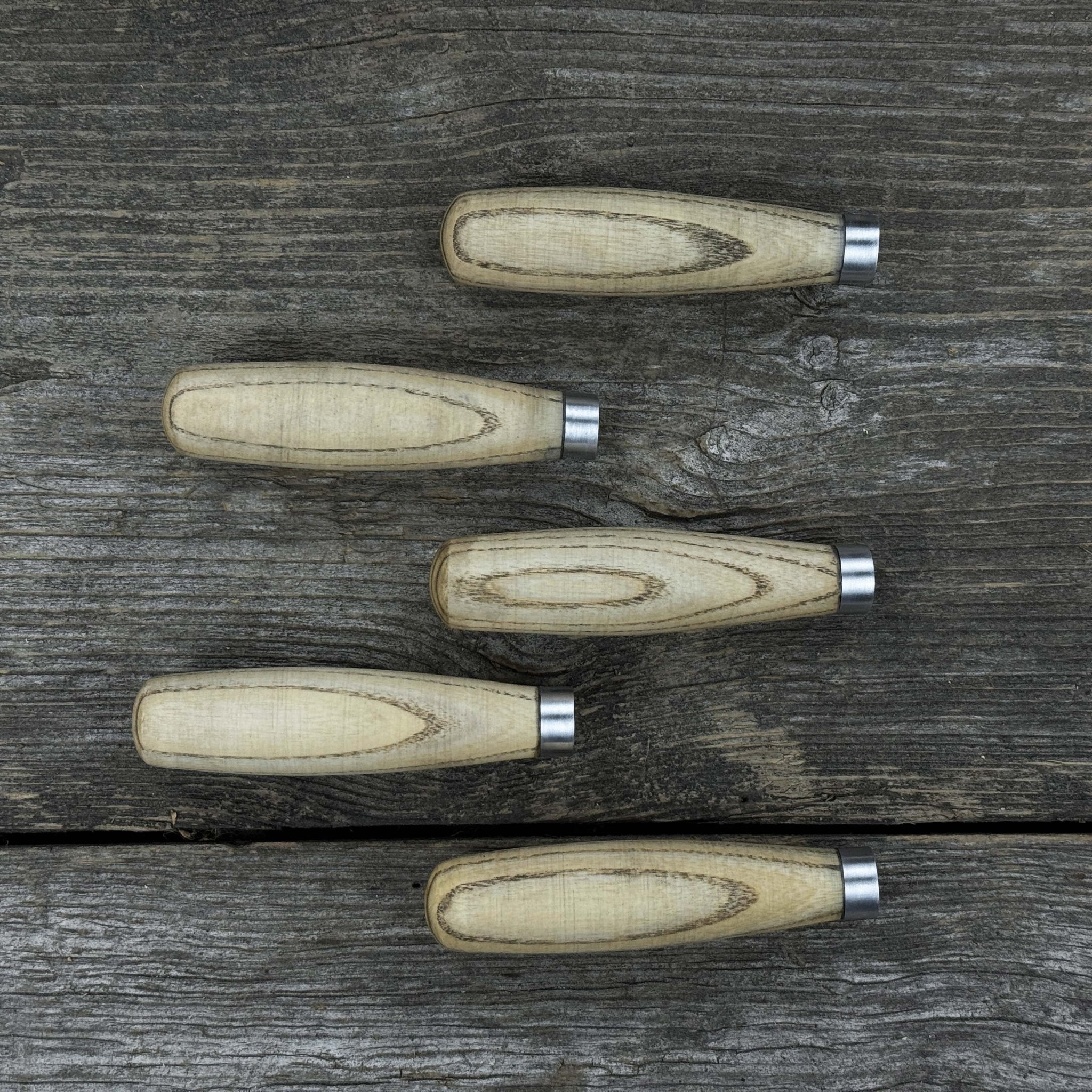 Set of 5 compact ash wood replacement handles with aluminum reinforcement rings