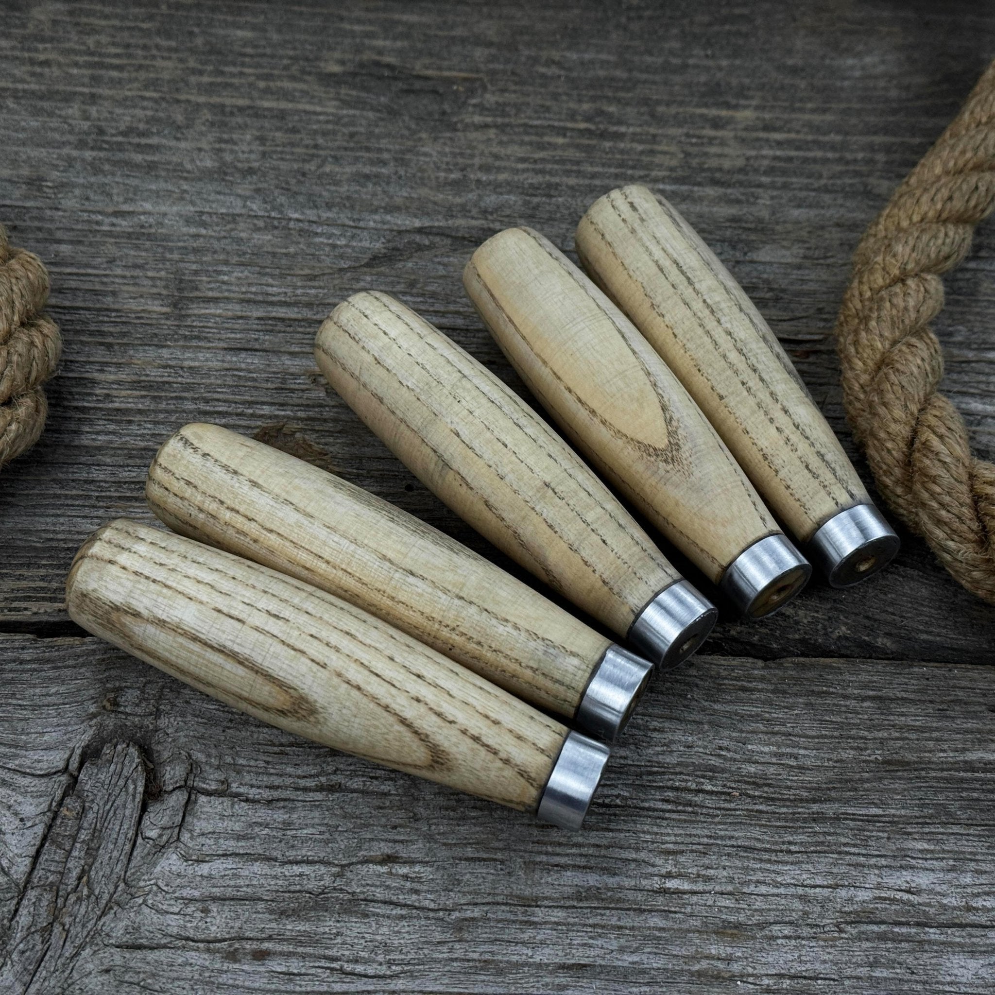 Set of 5 compact ash wood replacement handles with aluminum reinforcement rings