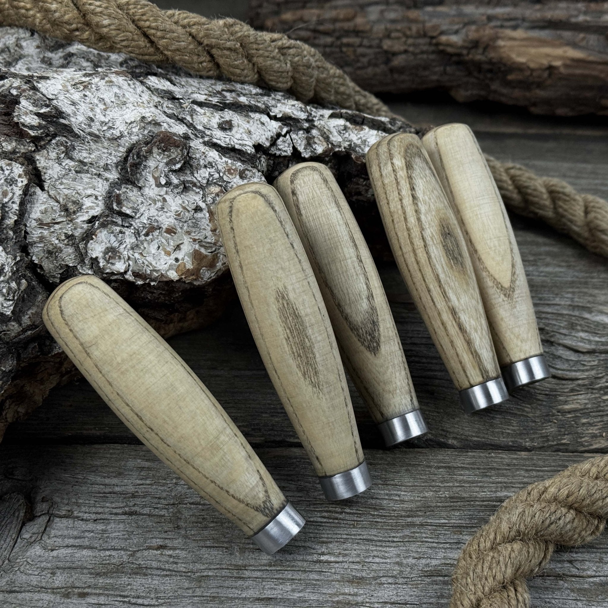 Set of 5 compact ash wood replacement handles with aluminum reinforcement rings