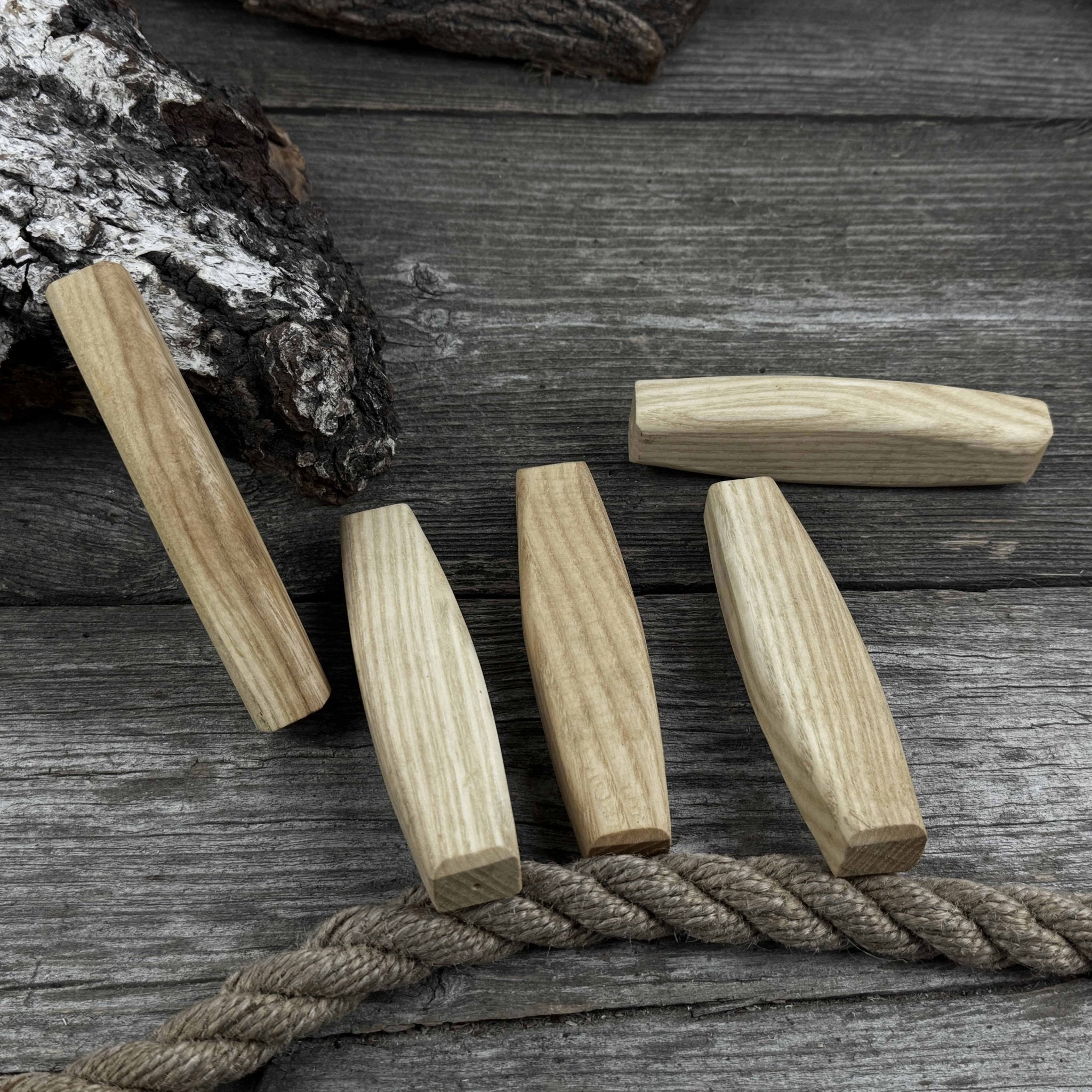 Set of 5 ergonomic ash wood replacement handles for knives and drawknives by Sharky Forged Steel Tools